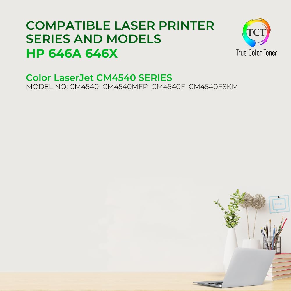 Premium 5-Pack TCT 646X/646A Toner Cartridge - Compatible Replacement for HP 646X/646A/CE264X/CF031A/CF032A/CF033A - Works With HP Color LaserJet CM4540 MFP Printer (Black, Cyan, Magenta, Yellow) - Ideal for Office Printing, School Projects & Small Business Documents