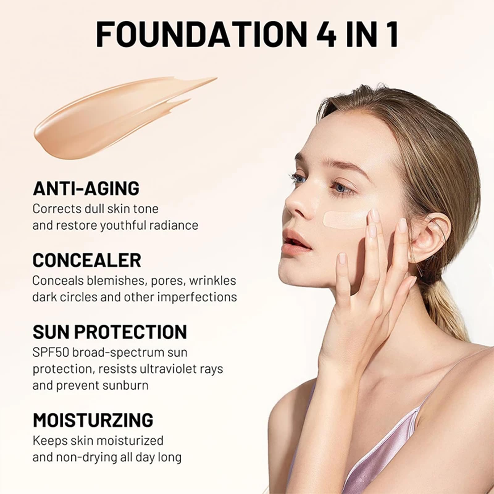 4-in-1 Temperature Changing Liquid Foundation 30g - SPF 50+ Long Lasting Waterproof High Coverage Korean Makeup with Medium Spectrum | Perfect for Daily Wear, Special Occasions & Hot Weather