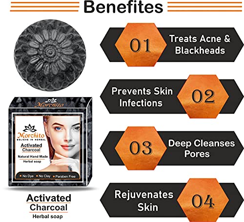 Morchito Activated Charcoal Soap for Men & Women - Deep Cleansing, Skin Whitening, Acne & Blackhead Treatment - Natural Skin Care Soap (Pack of 3) | Perfect for Daily Face & Body Wash, Oily & Acne-Prone Skin