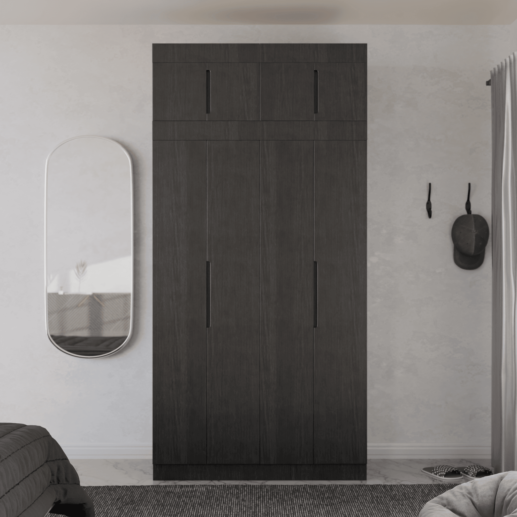 Harris 4 Door Open Wardrobe with Top Shelf - Modern Closet Organizer for Bedroom, Living Room & Entryway Storage - Spacious Wooden Armoire for Clothes, Shoes & Accessories