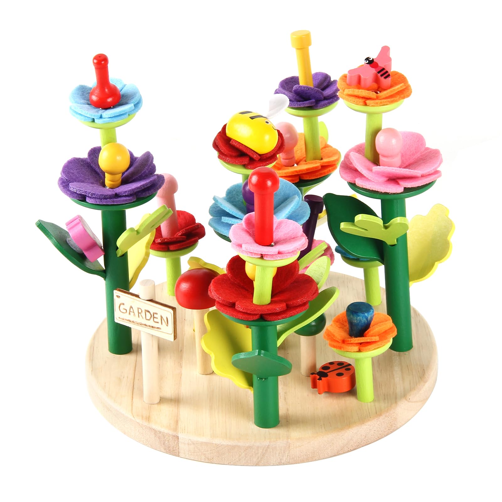 STEM Educational Wooden Flower Garden Building Toys for Kids Ages 3-7 - Creative Stacking Game & Preschool Learning Activity Kit for Boys & Girls - Perfect Gift for Toddlers to Build Bouquets & Explore Pretend Play (Ideal for Birthday, Classroom & Montessori Activities)