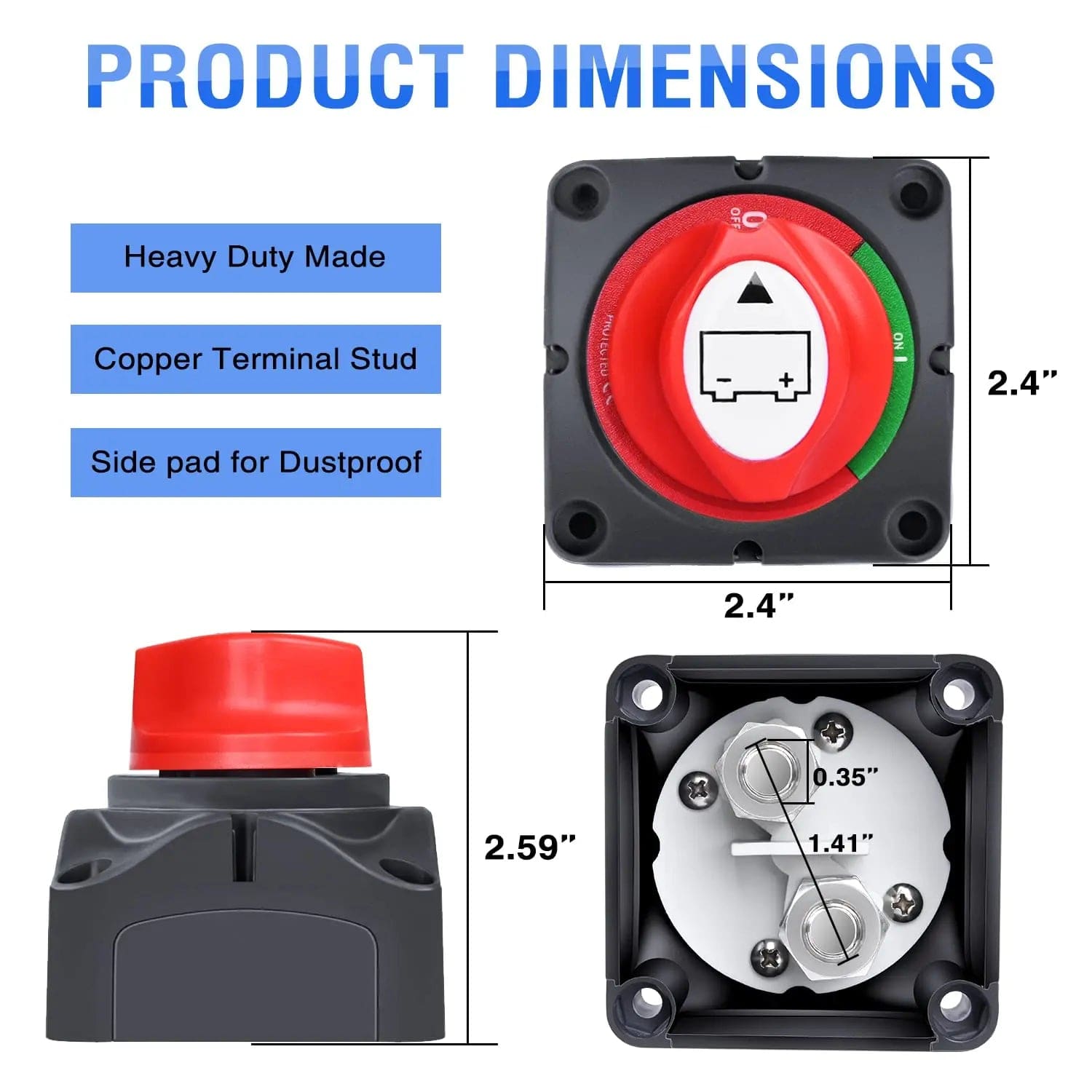 2Pcs 12V 48V DC Battery Disconnect Switch - Heavy Duty On/Off Power Cutoff for RV, Boat, Car, Solar System & Off-Grid Applications