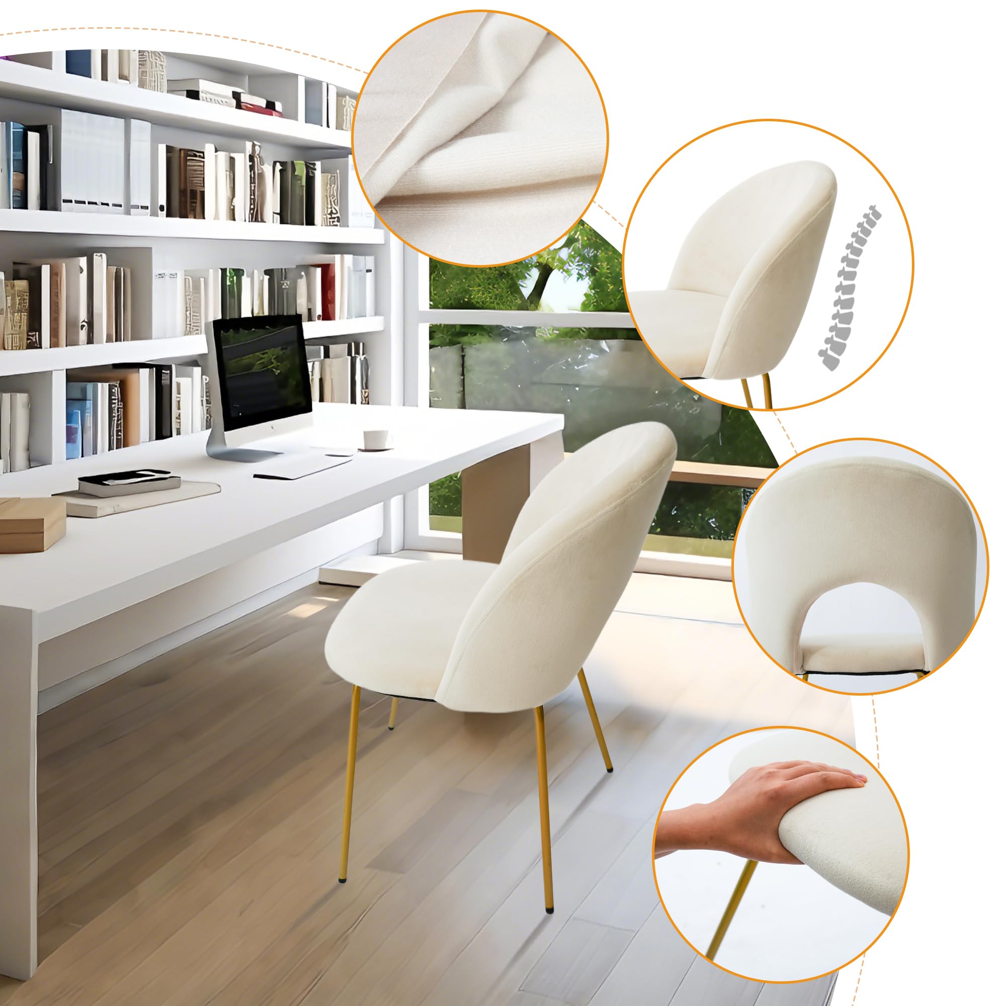 Velvet Dining Chairs with Metal Legs - Set of 2 Beige Kitchen Chairs for Dining Room, Living Room & Home Office | Modern Comfort Seating for Small Spaces