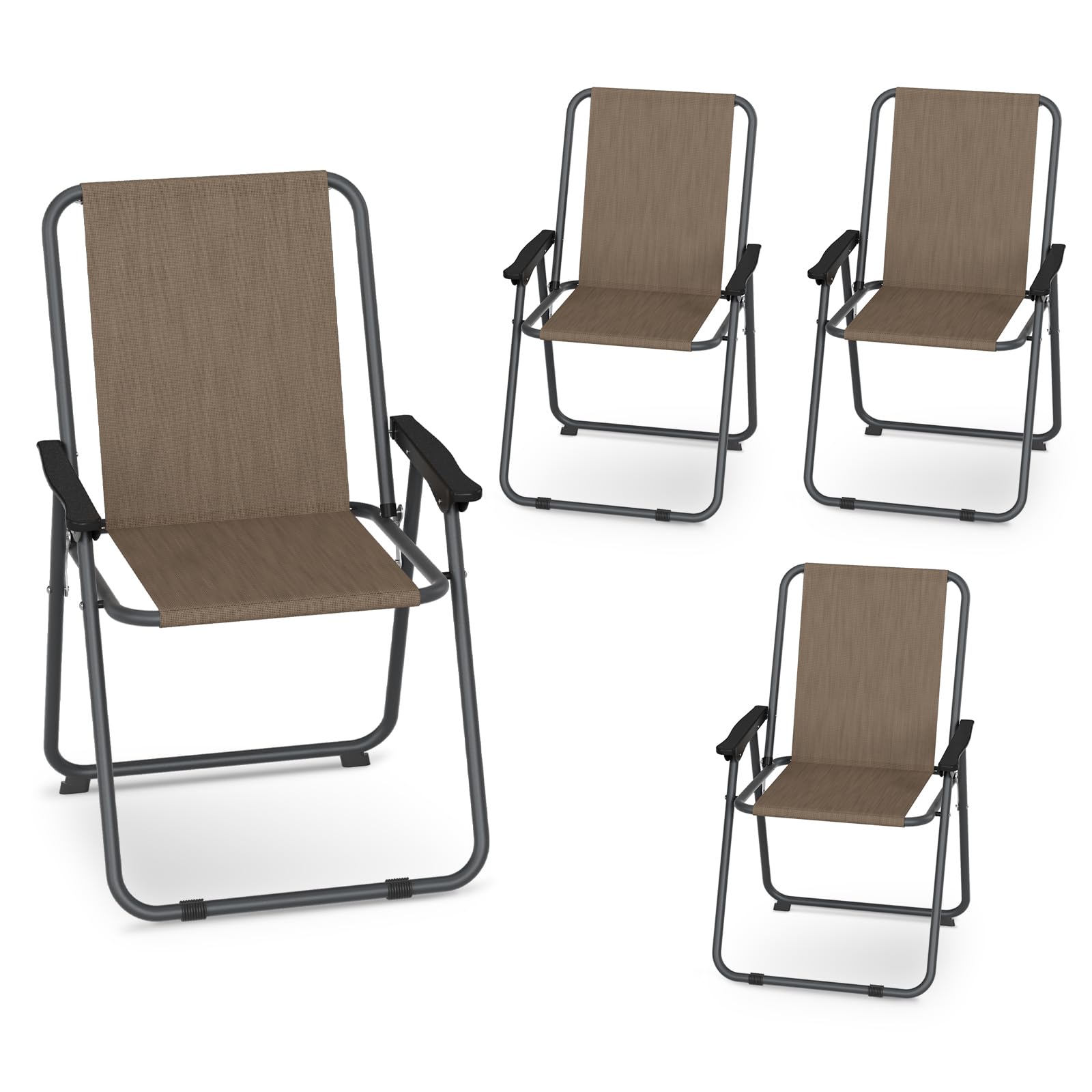 UDPATIO 4-Piece Folding Patio Dining Chair Set - Lightweight Steel Frame & Weatherproof Textilene Fabric - Compact Folding Design (5.7lbs Each, 220lb Capacity) - Perfect for Outdoor Dining, Poolside Lounging & Backyard Relaxation - Brown