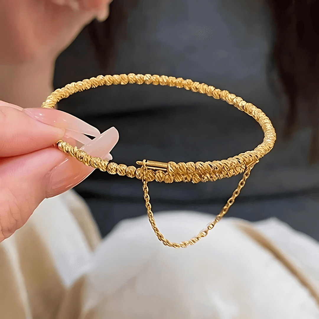 Bling Layer Gold Beads Adjustable Bangle Cuff Bracelet for Women | R8270 | Perfect for Parties, Weddings & Everyday Fashion Accessories