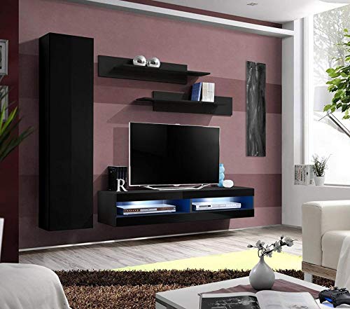Modern Wall-Mounted TV Stand with Storage Shelves & LED Lights - 34