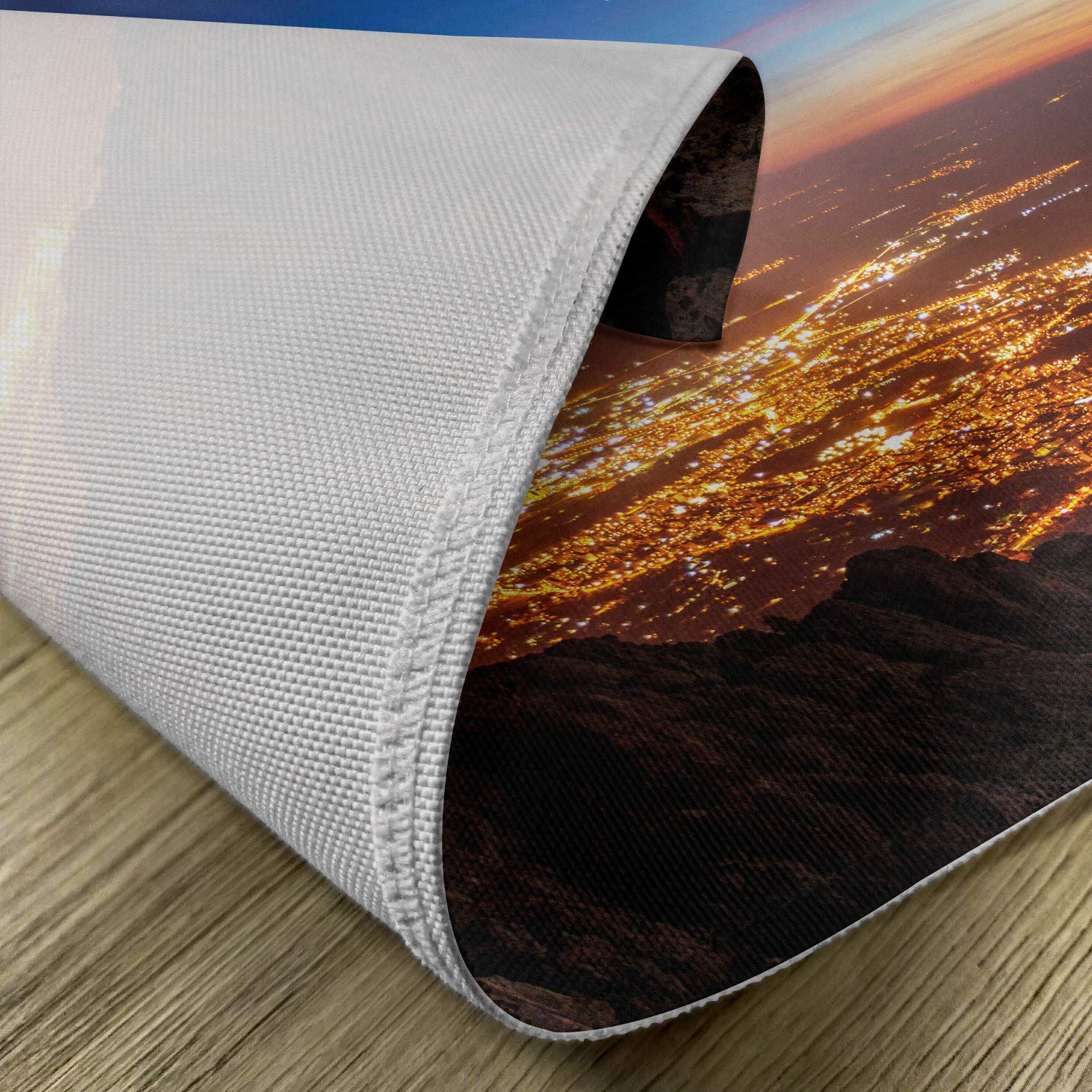 Ambesonne 4-Piece Landscape Place Mats Set - City Night Skyline Panoramic View Over Mountain Top Print, Washable Fabric Dining Table Mats for Kitchen & Dining Room Decor in Brown, Orange & Blue | Perfect for Dinner Parties, Holiday Gatherings & Everyday Meals