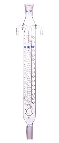 Premium 500mm Dimroth Coil Reflux Condenser with 24/40 Ground Glass Joint - Laboratory Glassware for Essential Oil Distillation & Chemistry Experiments