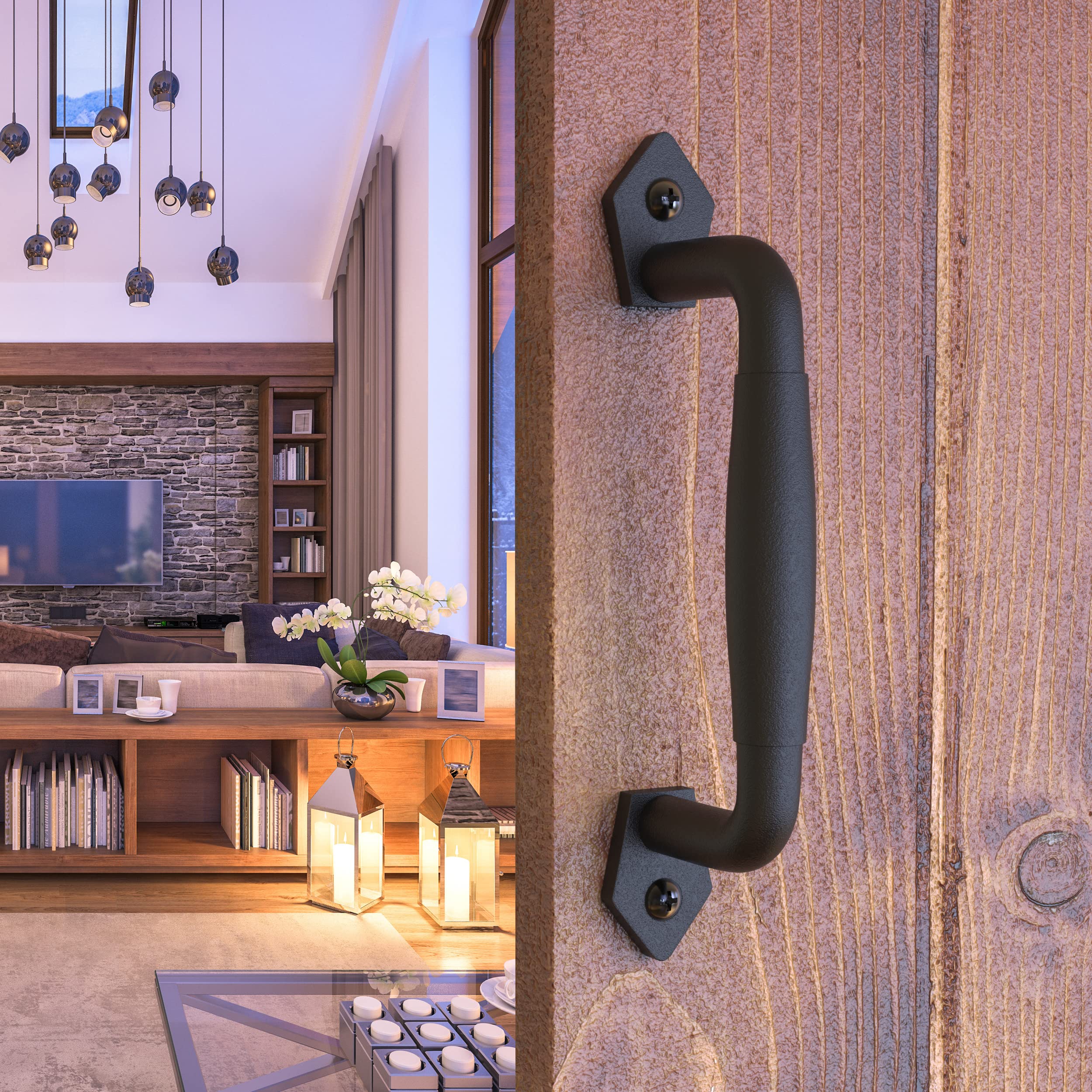 VivaLight 8 Inch Round Black Solid Steel Barn Door Handle - Heavy Duty Sliding Door Pull for Barn Doors, Gates, Garages & Sheds - Perfect for Rustic Home Decor and Farmhouse Style Interiors