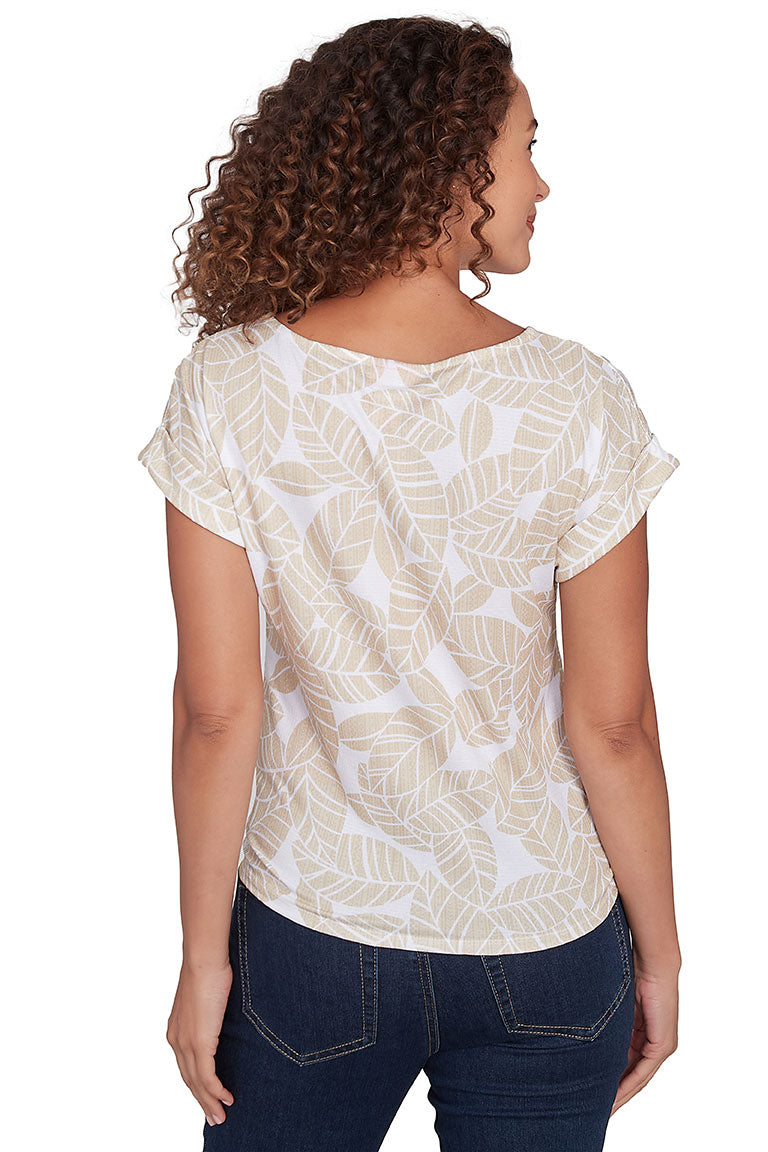 Petite Spring Forward Leaf Crinkle Tie Front Top - Floral Print Blouse for Women | Casual & Office Wear | Perfect for Spring Outfits, Dates & Work Attire