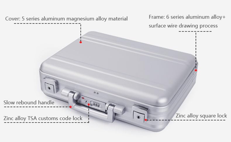 TSA Approved 16.5 Inch Aluminum Security Briefcase with Combination Lock - Portable Metal Cash Box for Travel & Business (Fits 14