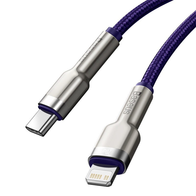 Baseus Premium Cafule Series 20W Fast Charging Cable - 2m USB-C to Lightning Metal Cable (Purple) - Perfect for iPhone, iPad & Quick Charging at Home, Office or Travel