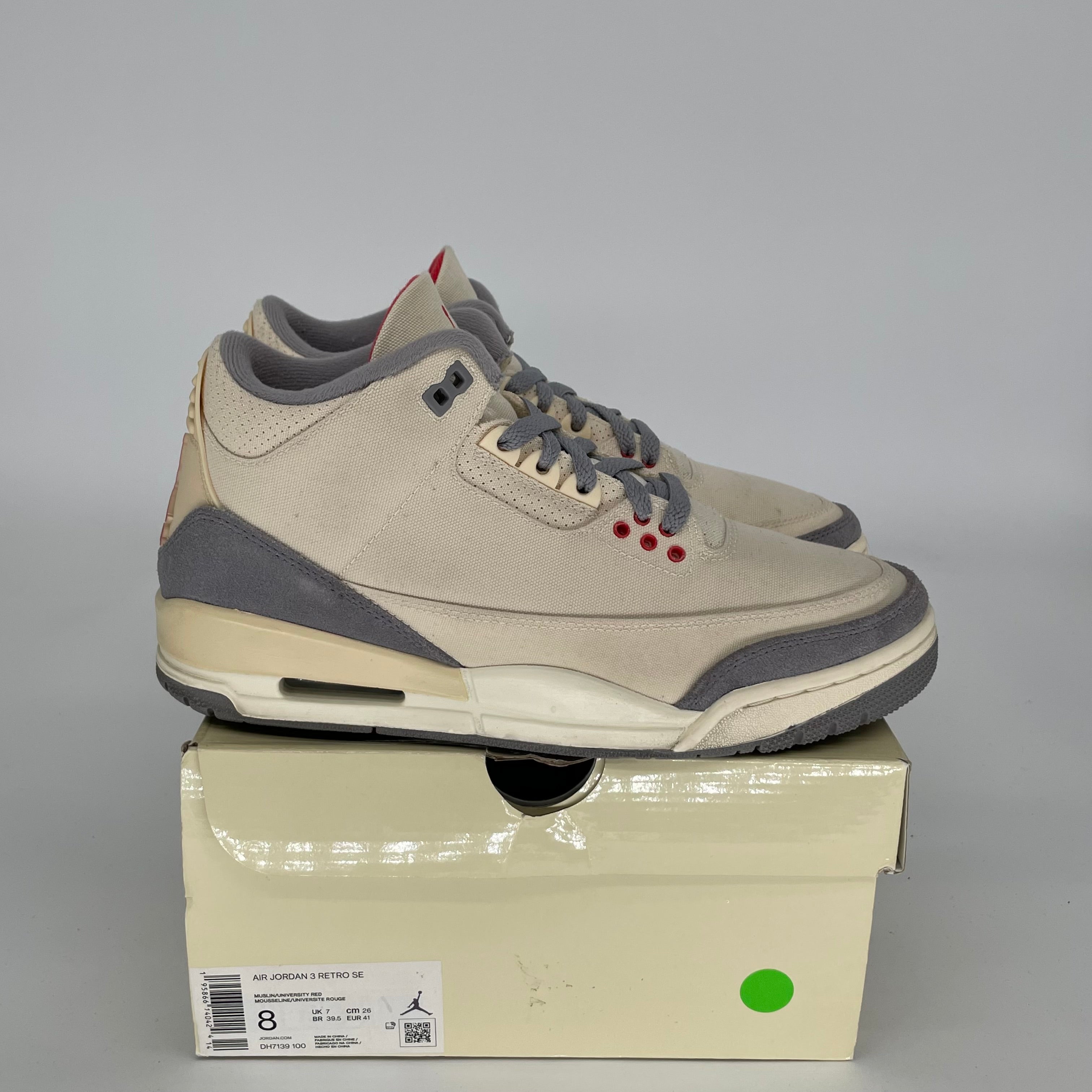 AIR JORDAN 3 MUSLIN Retro Sneakers - Men's Size 8 (DH7139-100) - Authentic Basketball Shoes for Casual Wear & Street Style