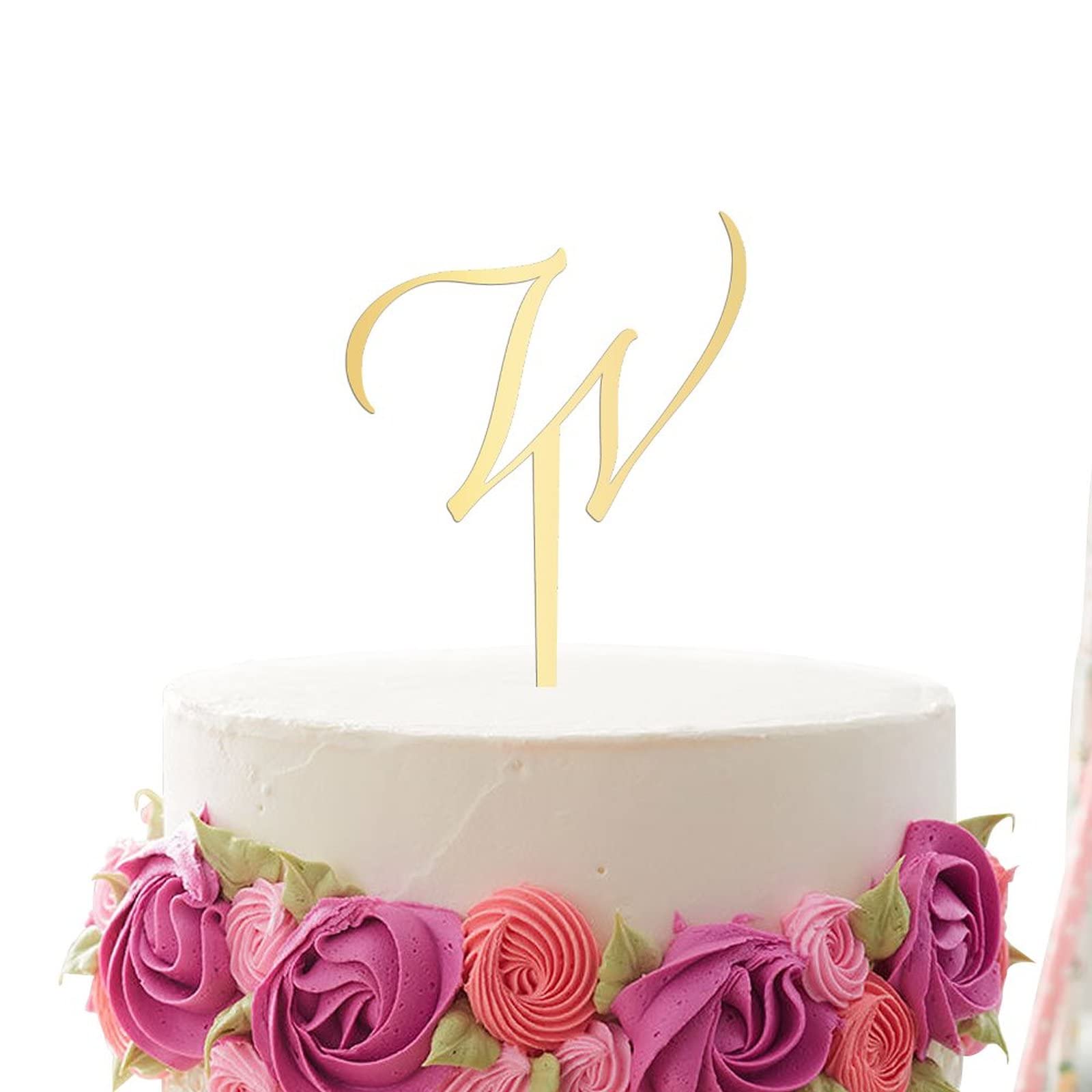 Personalized Acrylic Gold Glitter Letter W Cake Topper - Rustic Wedding, Anniversary, Engagement Party Decor - Perfect for Custom Cakes and Special Celebrations