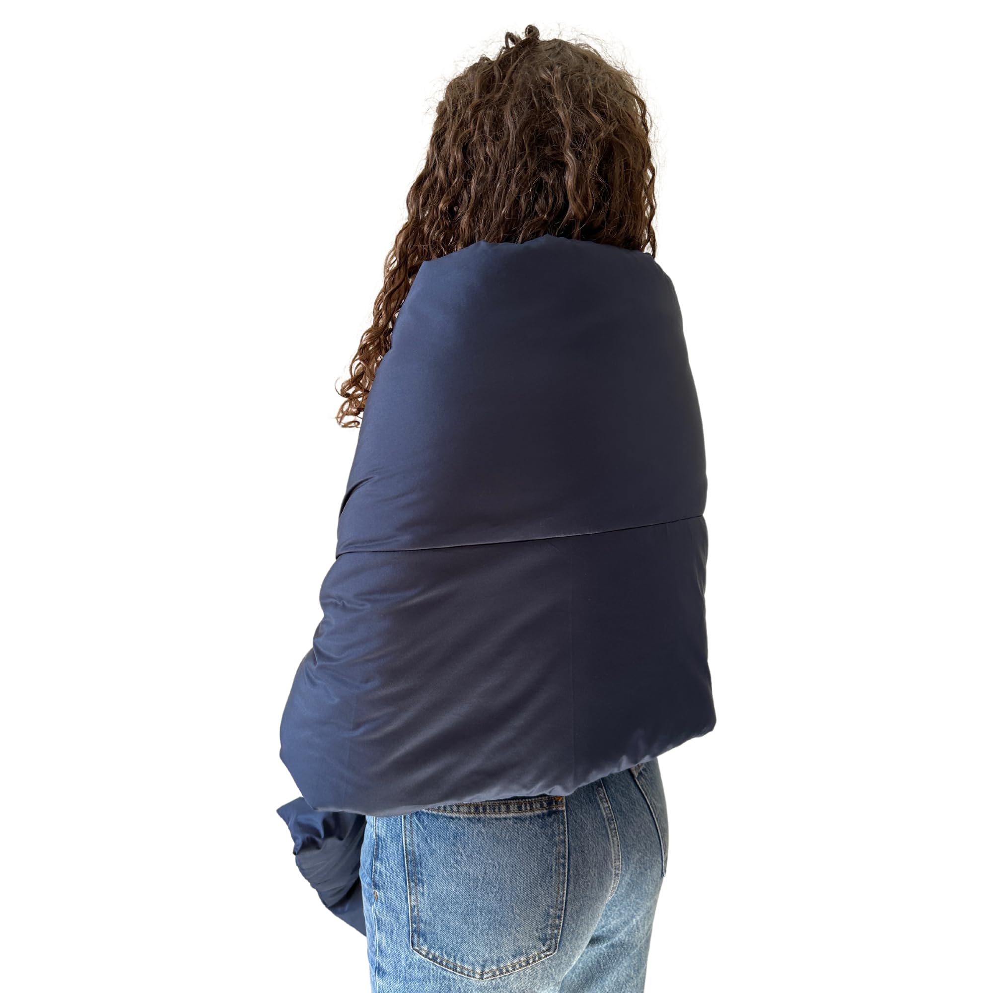 Navy Blue Women's Winter Cape Coat - Warm Fleece-Lined Stole with Pockets, Adjustable Belt & Matching Headband | Perfect for Outdoor Activities, Holiday Parties & Cold Weather Fashion