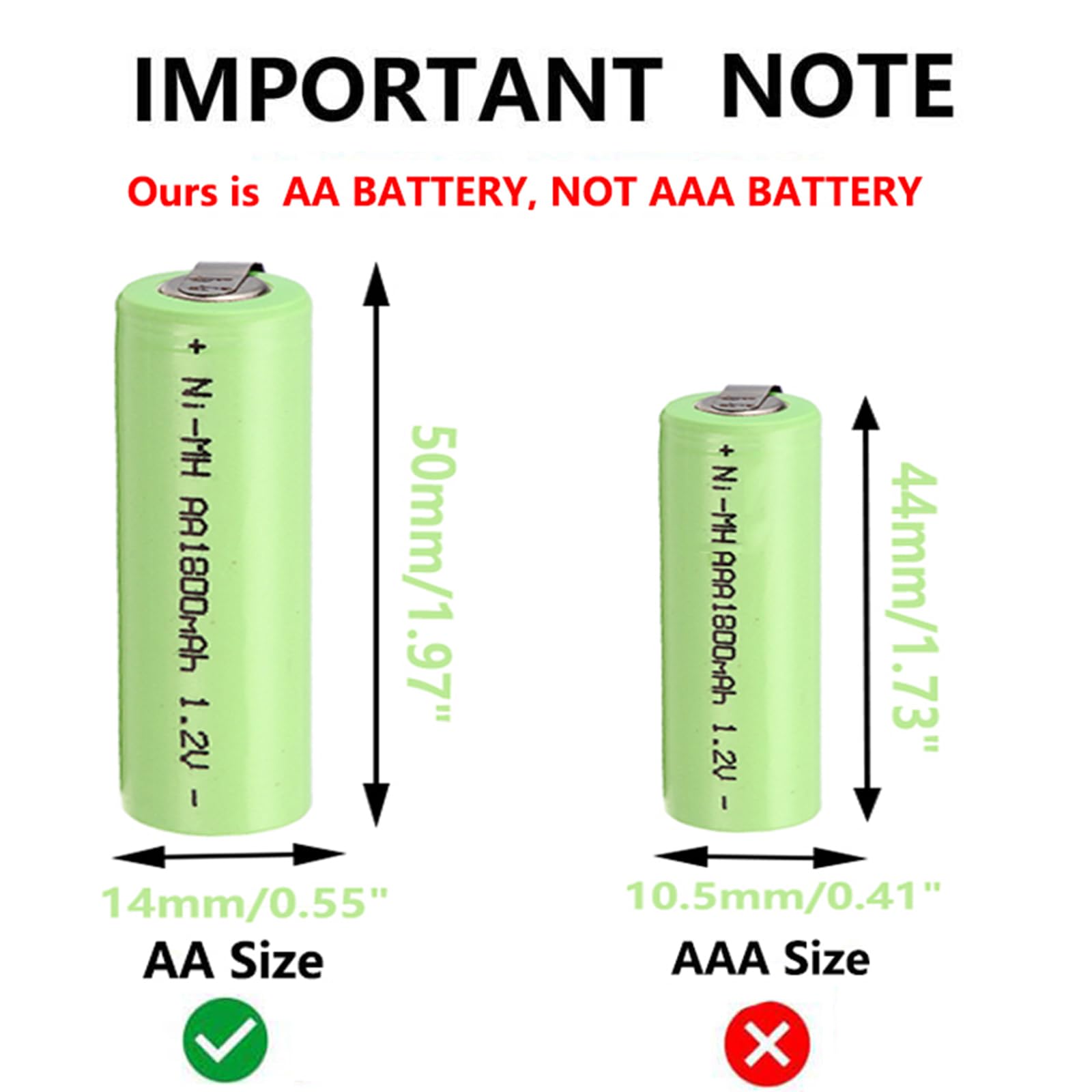 Ni-MH Rechargeable AA Batteries 1.2V 1800mAh with Solder Tabs - 4 Pack | Pre-Charged Double A Batteries for Solar Lights, Police Scanners, Flashlights | Ideal for Outdoor, Emergency & DIY Electronics Use