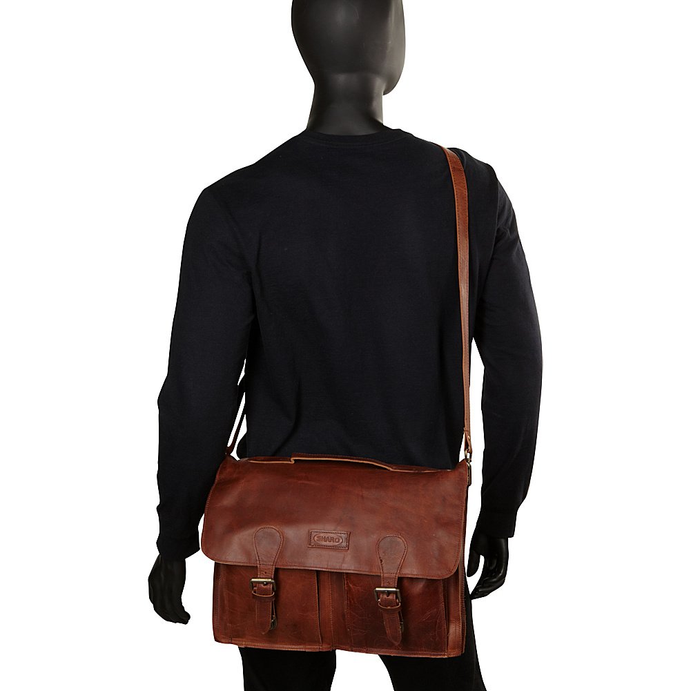 Sharo Genuine Leather Messenger Bag for Laptop - Soft & Durable Business Briefcase (Black) - Perfect for Office, Work, Travel & Daily Commute