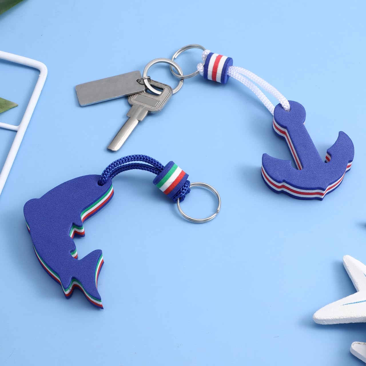 SEWACC 2Pcs Floating Keychains - Waterproof EVA Dolphin & Anchor Keyrings - Buoyant Boat Keys for Kayaking, Fishing, Boating & Water Sports - Perfect for Beach, Pool & Marine Activities