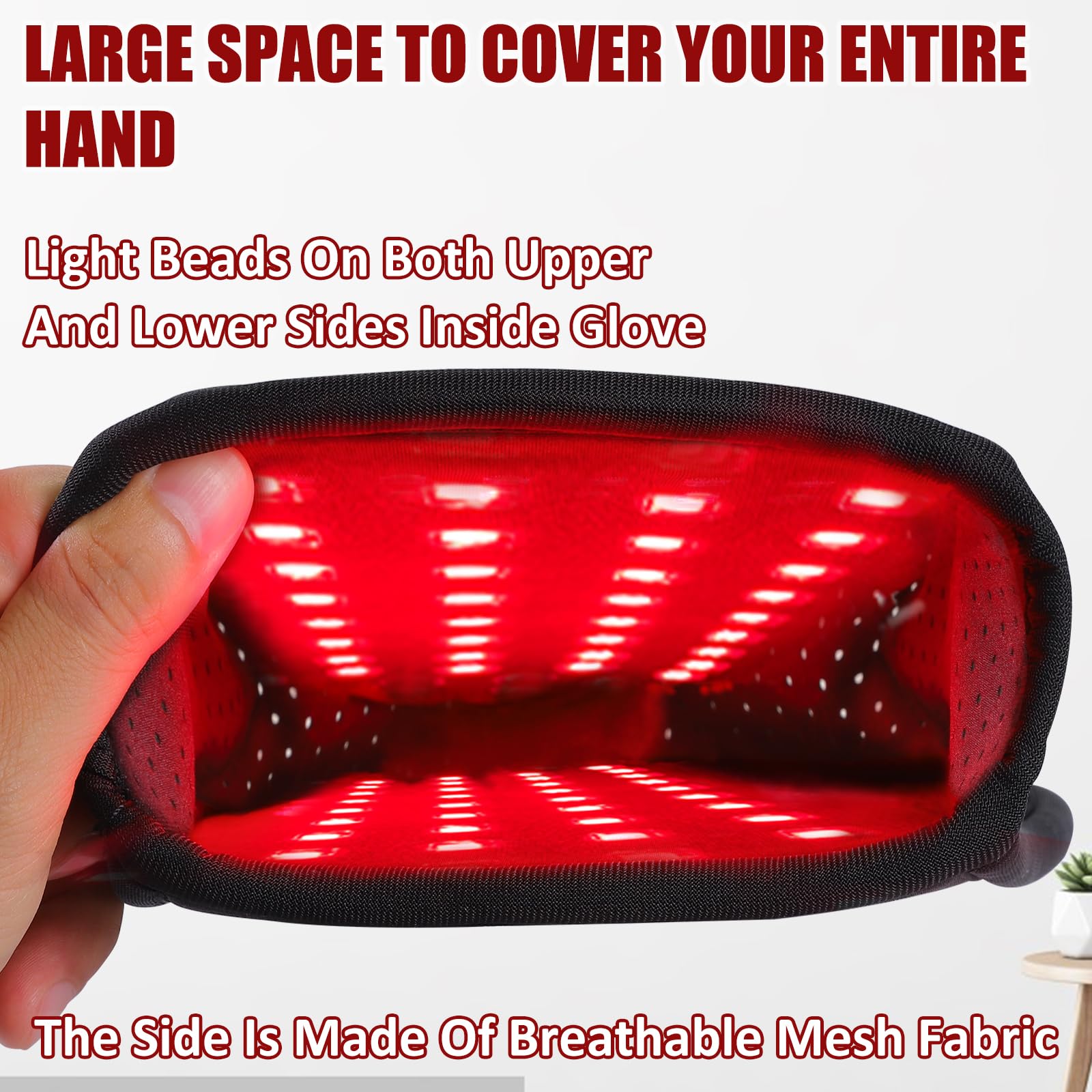 Portable Cordless Red & Infrared Light Therapy Gloves for Hand Pain Relief - 660nm Red & 850nm Infrared Light, 4000mAh Battery - Ideal for Arthritis, Carpal Tunnel, Joint Stiffness in Hands, Fingers & Wrist - Perfect for Home, Office & Travel Use