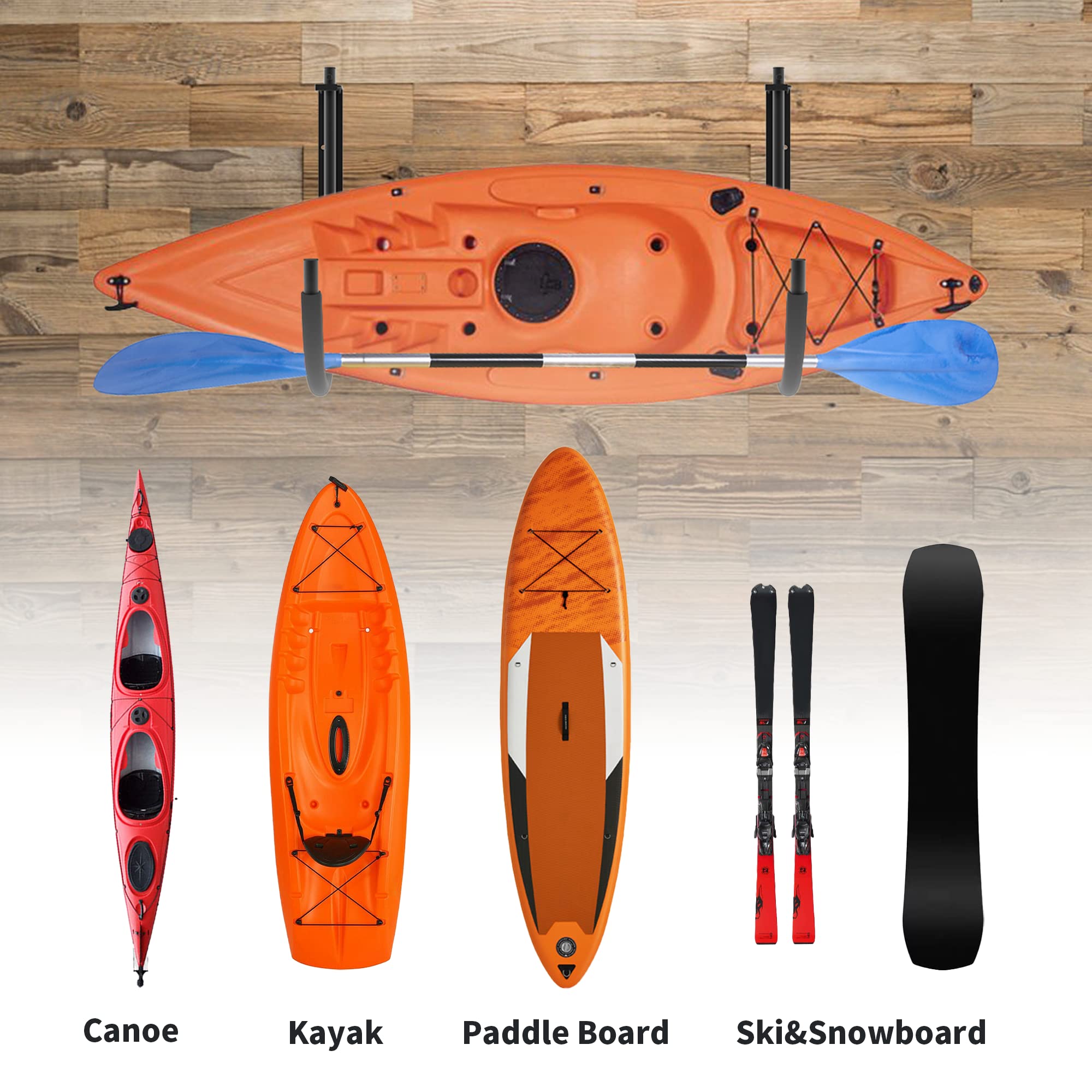 Folding Kayak Wall Mount Rack - Heavy Duty Canoe, Paddleboard, Surfboard & Snowboard Storage Hanger for Indoor & Outdoor Use - Perfect for Garage, Shed or Boat House Organization (1 Set)