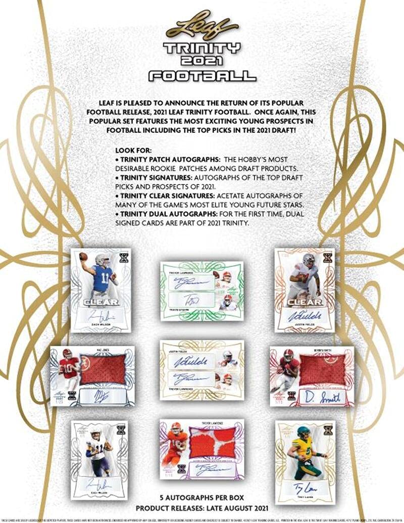 2021 Leaf Trinity Football Box - 5 Autograph Cards per Box - Collectible NFL Trading Cards for Fans & Investors - Perfect for Gifts, Memorabilia, and Sports Collections