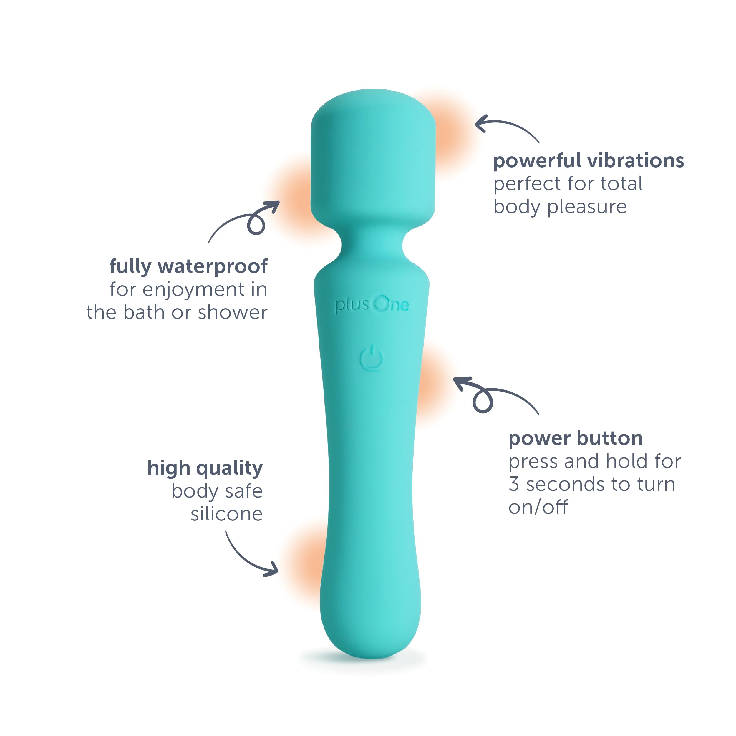 plusOne Rechargeable Wand Vibrator - 10 Vibration Settings, Body-Safe Silicone, Waterproof Massager for Couples & Solo Play - Perfect for Muscle Relaxation, Stress Relief & Intimate Moments (Teal)
