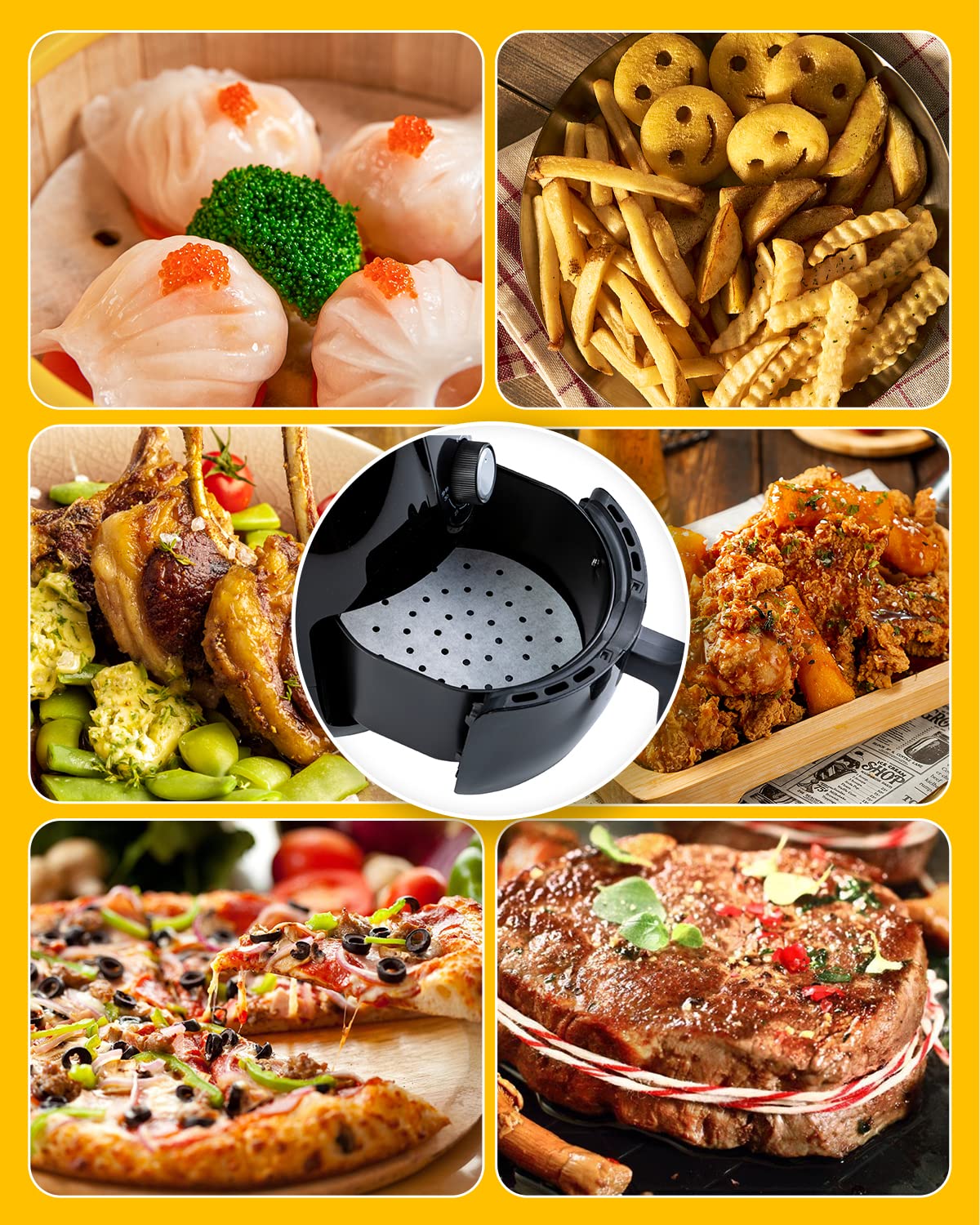 Katbite 9 Inch Air Fryer Parchment Paper - 120Pcs Non-Stick Perforated Liners for Air Fryer & Bamboo Steamer | Perfect for Healthy Cooking, Crispy Fries, Steamed Dumplings & More