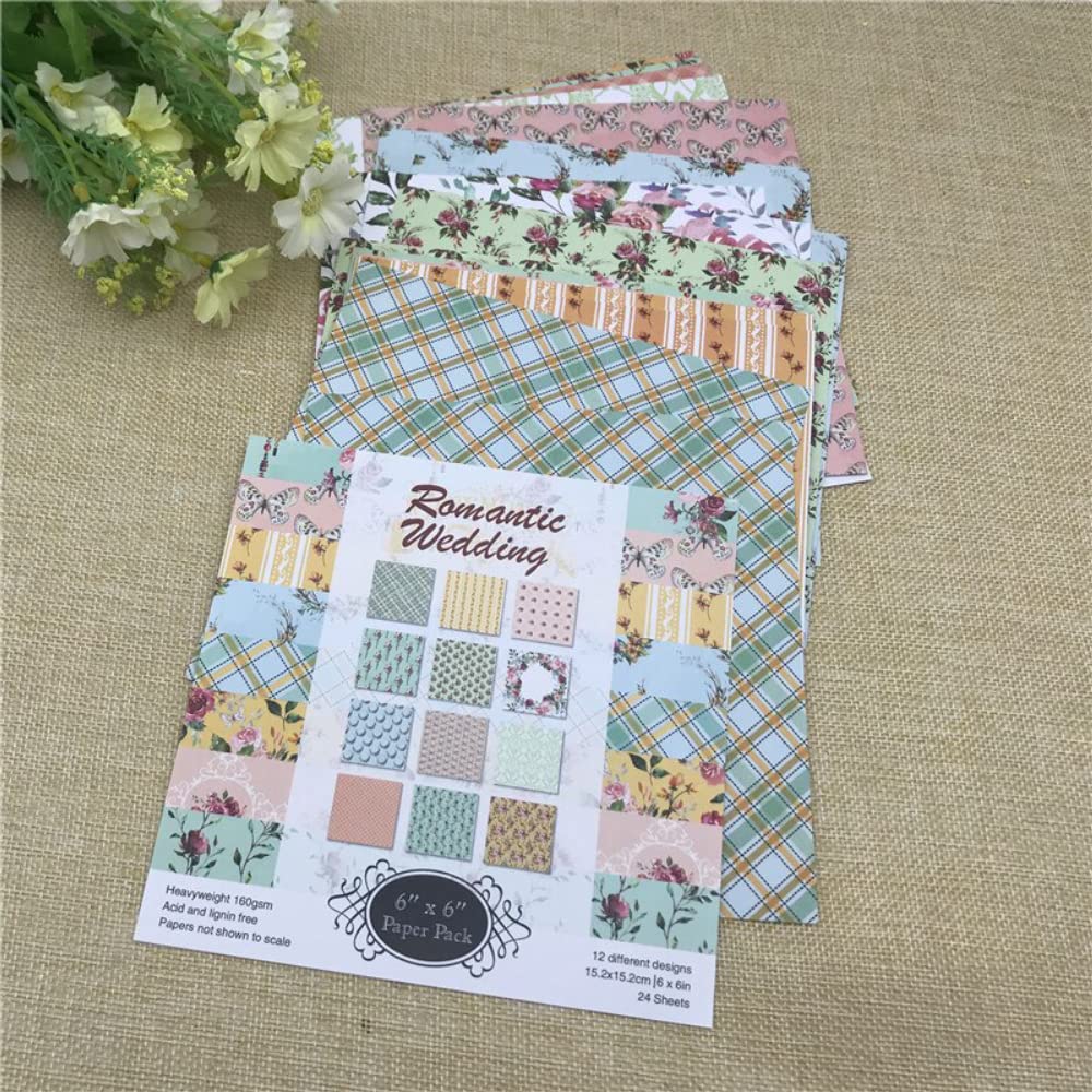KAIZKING 24-Sheet 6x6 Inch Romantic Wedding Floral Scrapbook Paper Pack - Handmade Craft Paper for DIY Cards, Invitations, Journals & Scrapbooking Backgrounds