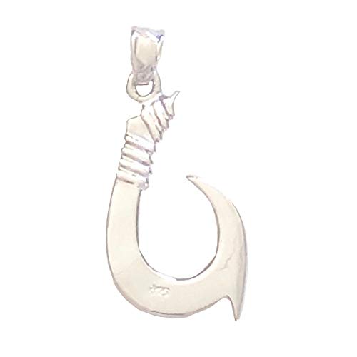 Hawaiian Heirloom Jewelry - Sterling Silver Engraved Fish Hook Pendant Necklace for Women - Perfect for Beach Weddings, Hawaiian Vacations & Cultural Gifts