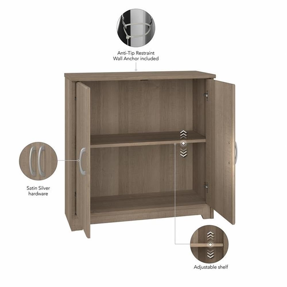 Bush Furniture Cabot Small Entryway Cabinet with Doors, Ash Gray - Stylish Storage Solution for Hallway, Living Room & Entryway Organization