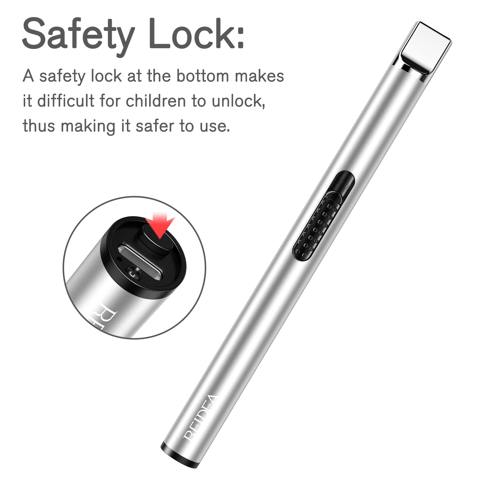 REIDEA USB Rechargeable Arc Lighter - Safe for Camping, BBQ & Fireworks (Silver)