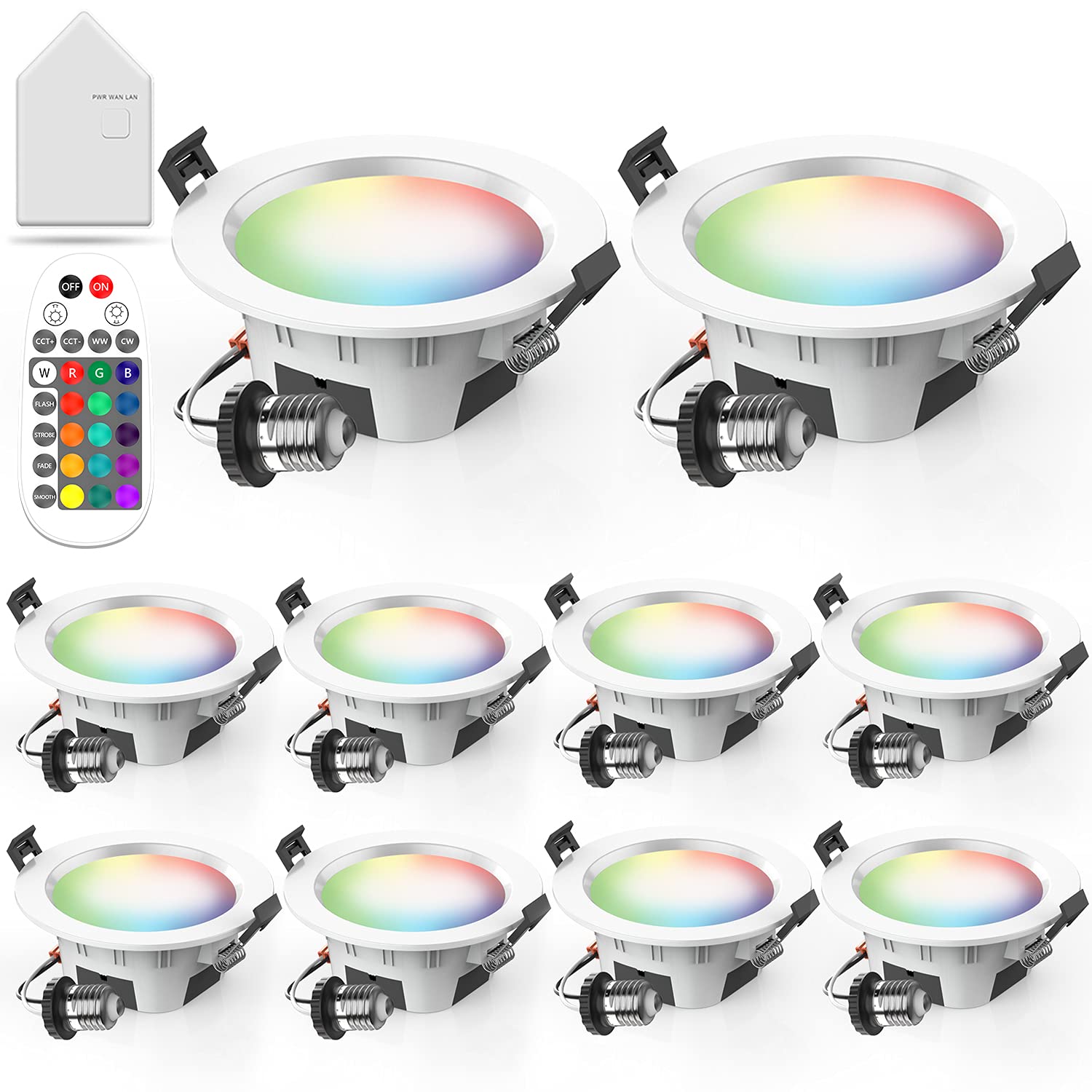 MagicLight 3 Inch 5W Smart Recessed LED Lights - WiFi & Bluetooth Enabled, RGB + White Color Changing, Works with Alexa & Google Home (10 Pack) | Perfect for Home Theater, Kitchen Lighting & Modern Interior Design
