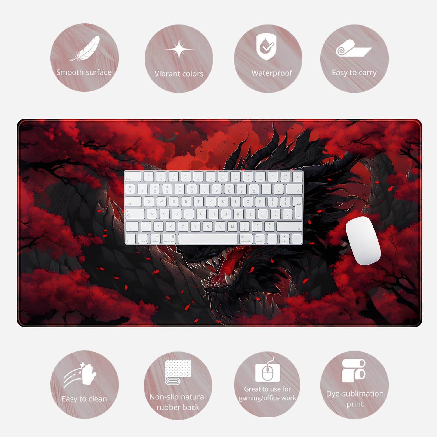 Large Dragon Gaming Mouse Pad - Red & Black XXL Desk Mat (31.5