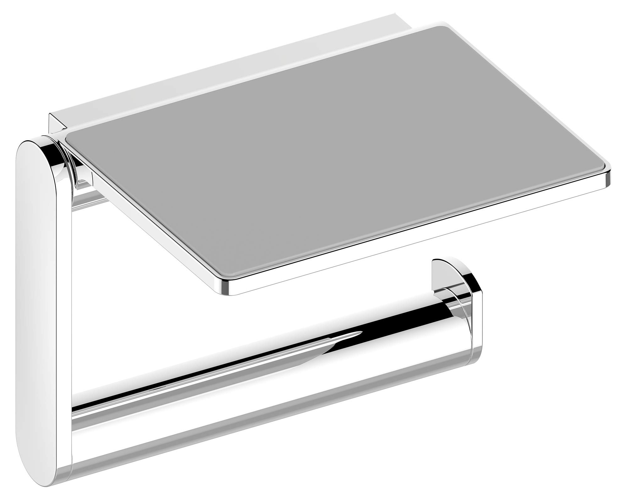 Polished Chrome Wall Mounted Toilet Paper Holder with Shelf - Bathroom Storage Organizer for Home & Office Use