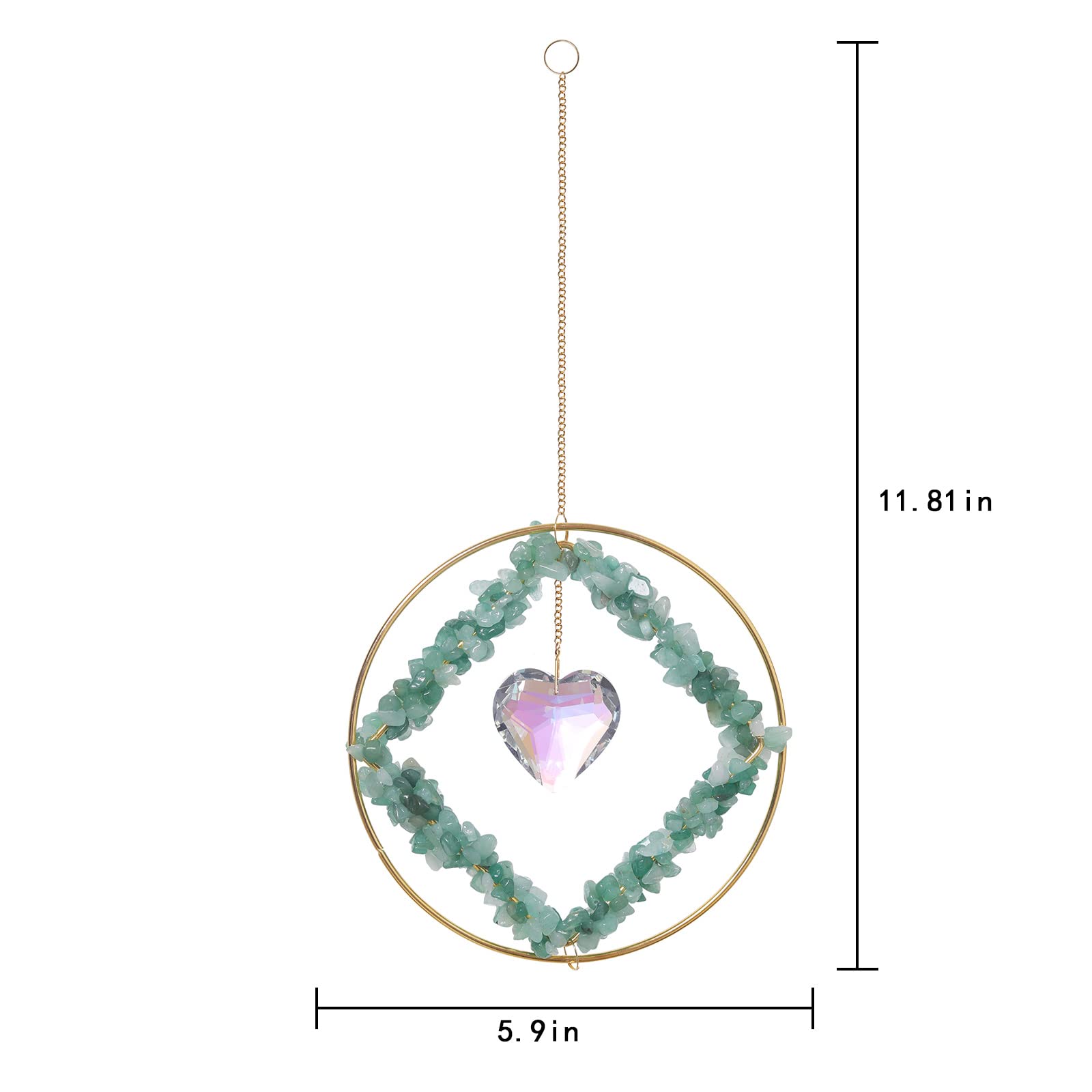 Natural Green Stone Suncatcher Crystal Heart Prism Pendant - Rainbow Maker Window Hanging Decor for Home, Garden & Gifts - Creates Stunning Light Reflections for Meditation & Relaxation Spaces