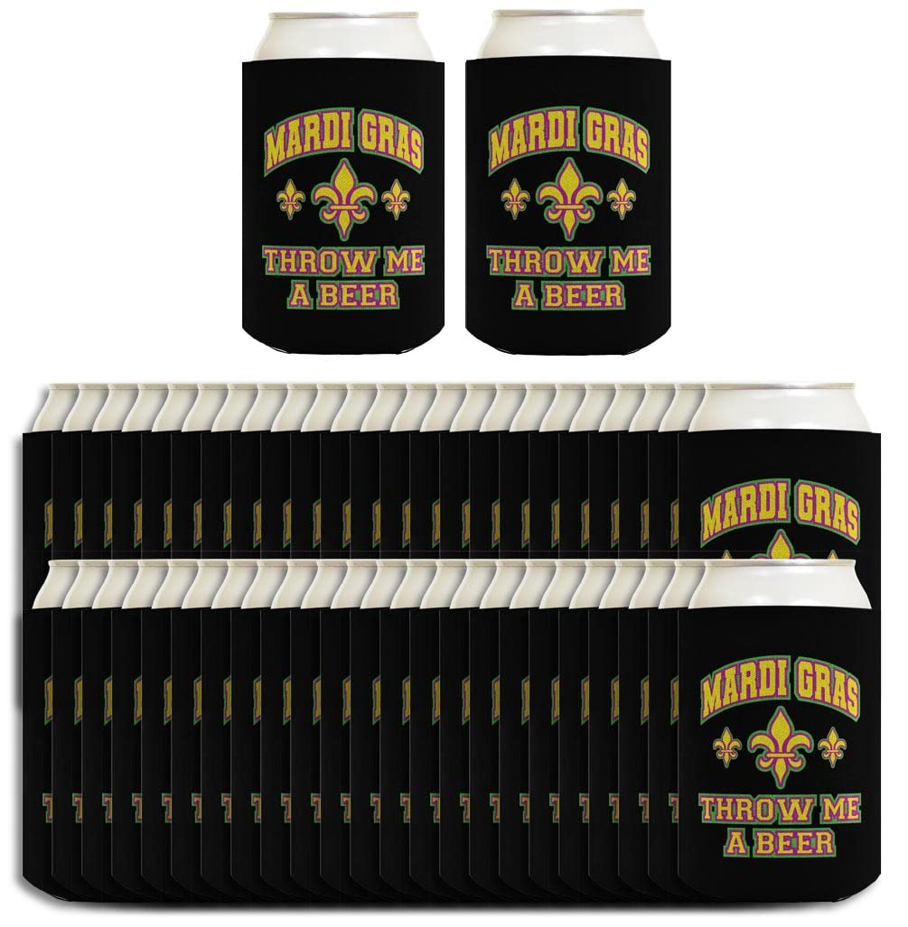 48-Pack Mardi Gras Beer Can Coolers - Insulated Drink Sleeves for Party, Parade & Tailgating - Fun Themed Throw Me A Beer Koozies for Festive Celebrations