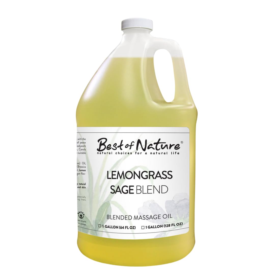 **Best of Nature Lemongrass & Sage Massage Oil – Non-Greasy Aromatherapy Body Oil for Relaxation, Skin & Face Care – Pure Essential Oils, 64 fl oz (Half Gallon) – Perfect for Spa, Yoga & Stress Relief**