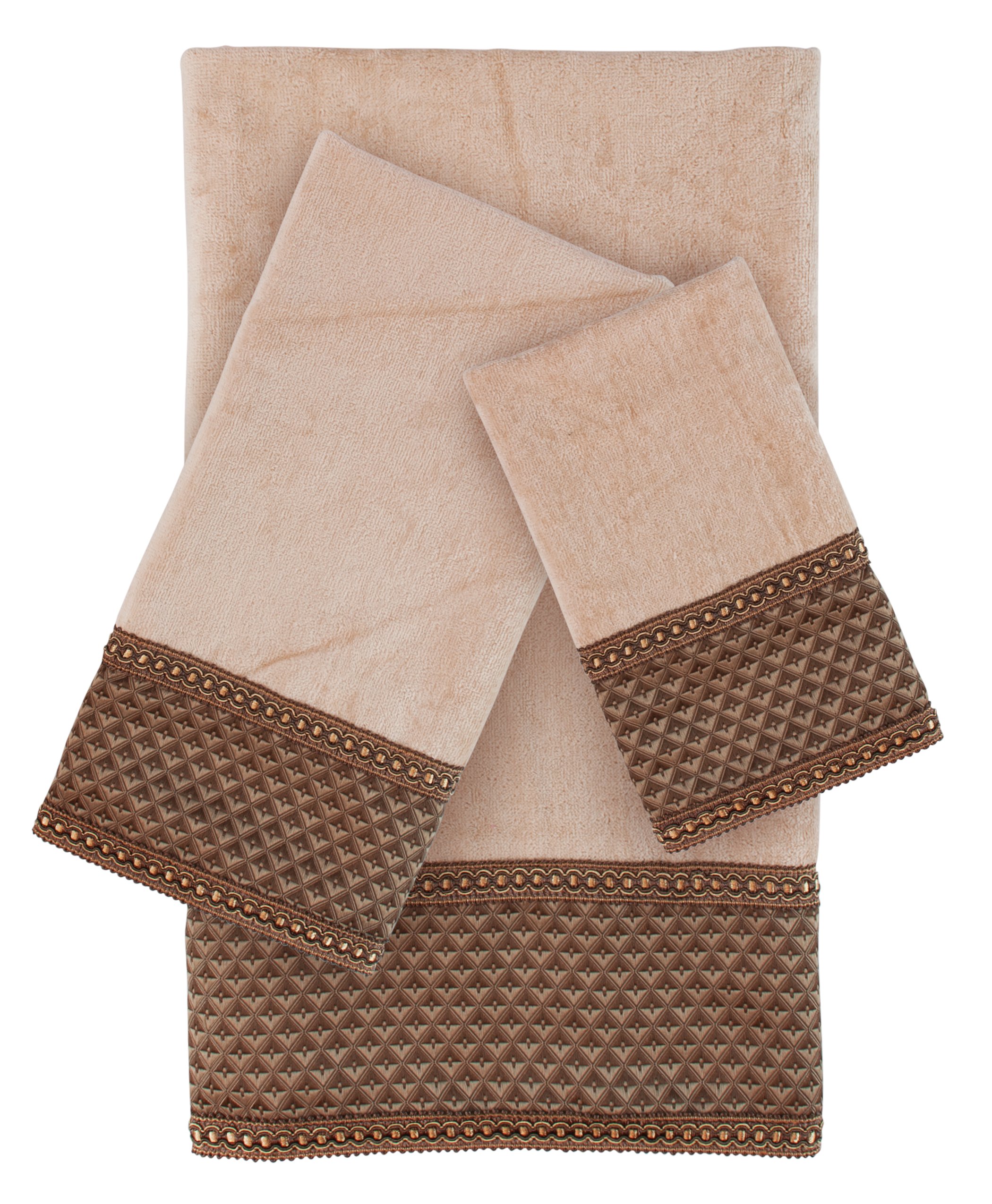 Sherry Kline Amore Wheat 3-Piece Embroidered Bath Towel Set - Soft & Absorbent Cotton Towels for Spa, Bathroom & Guest Use