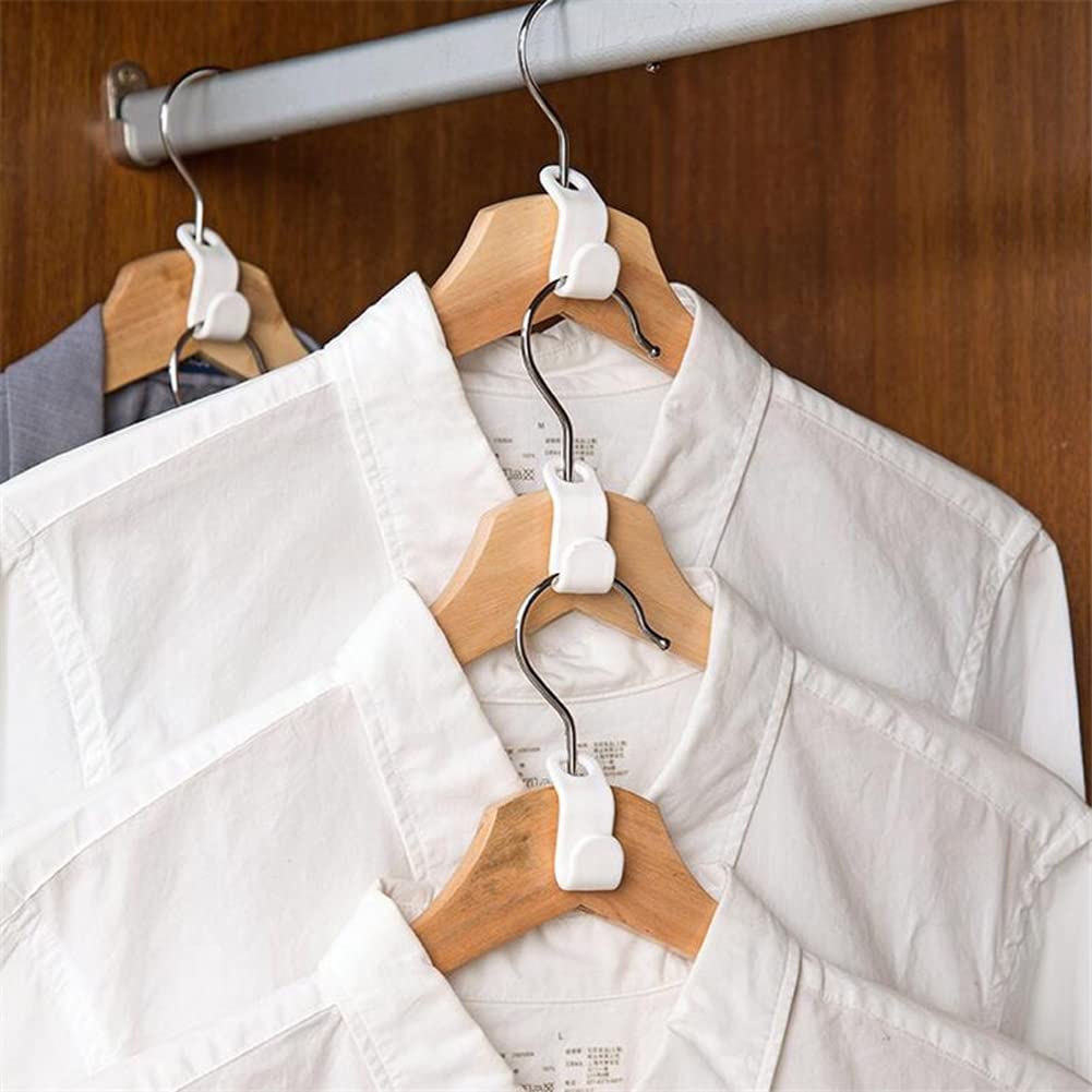 50pcs White Plastic Clothes Hanger Connectors - Space Saving Hanger Extender Clips for Closet Organization - Ideal for Small Spaces, Wardrobes & Laundry Rooms