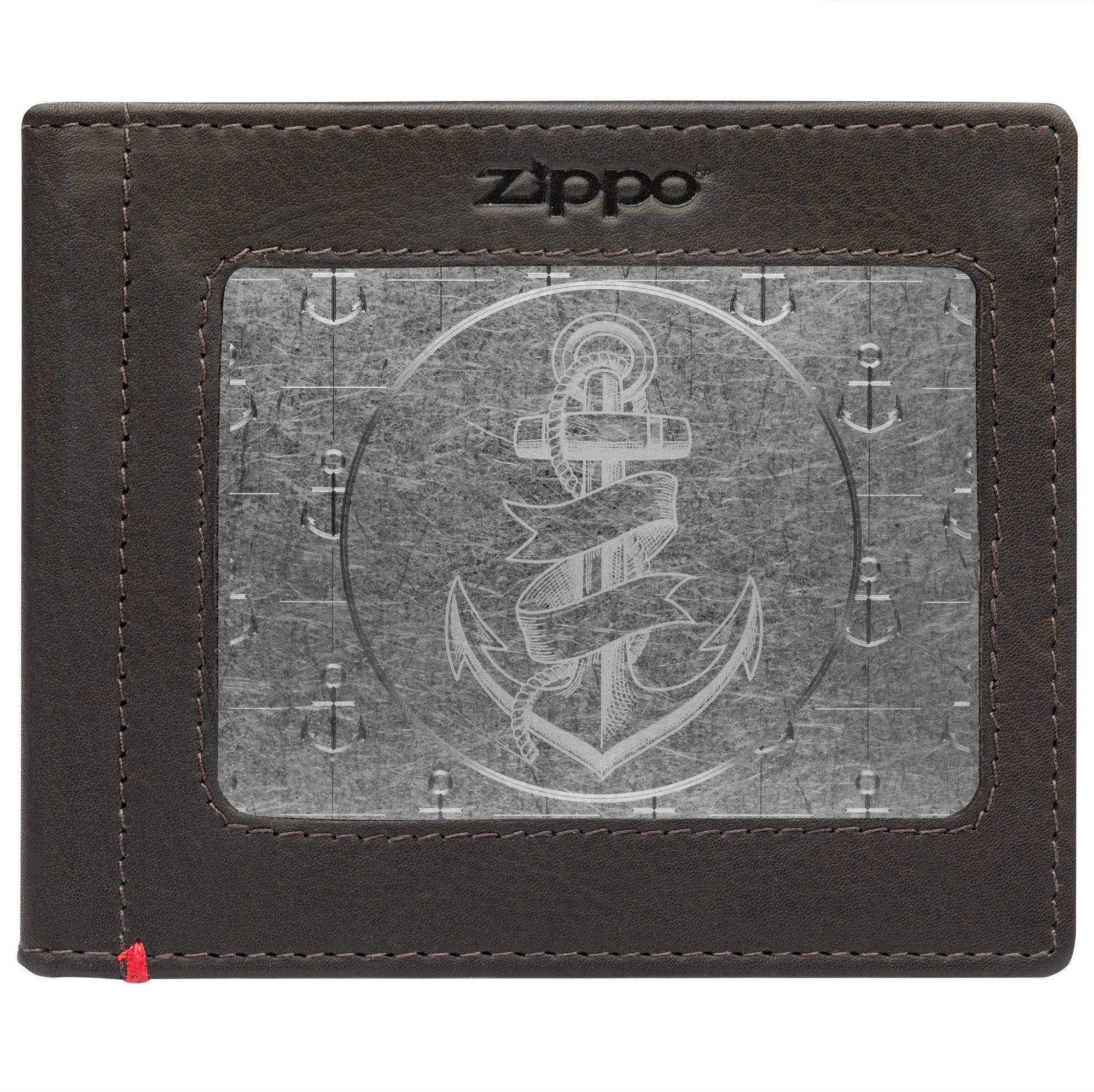 Genuine Mocha Leather Wallet with Anchor Metal Plate - Stylish & Durable RFID Blocking Bifold Wallet for Men - Perfect for Travel, Business & Everyday Use
