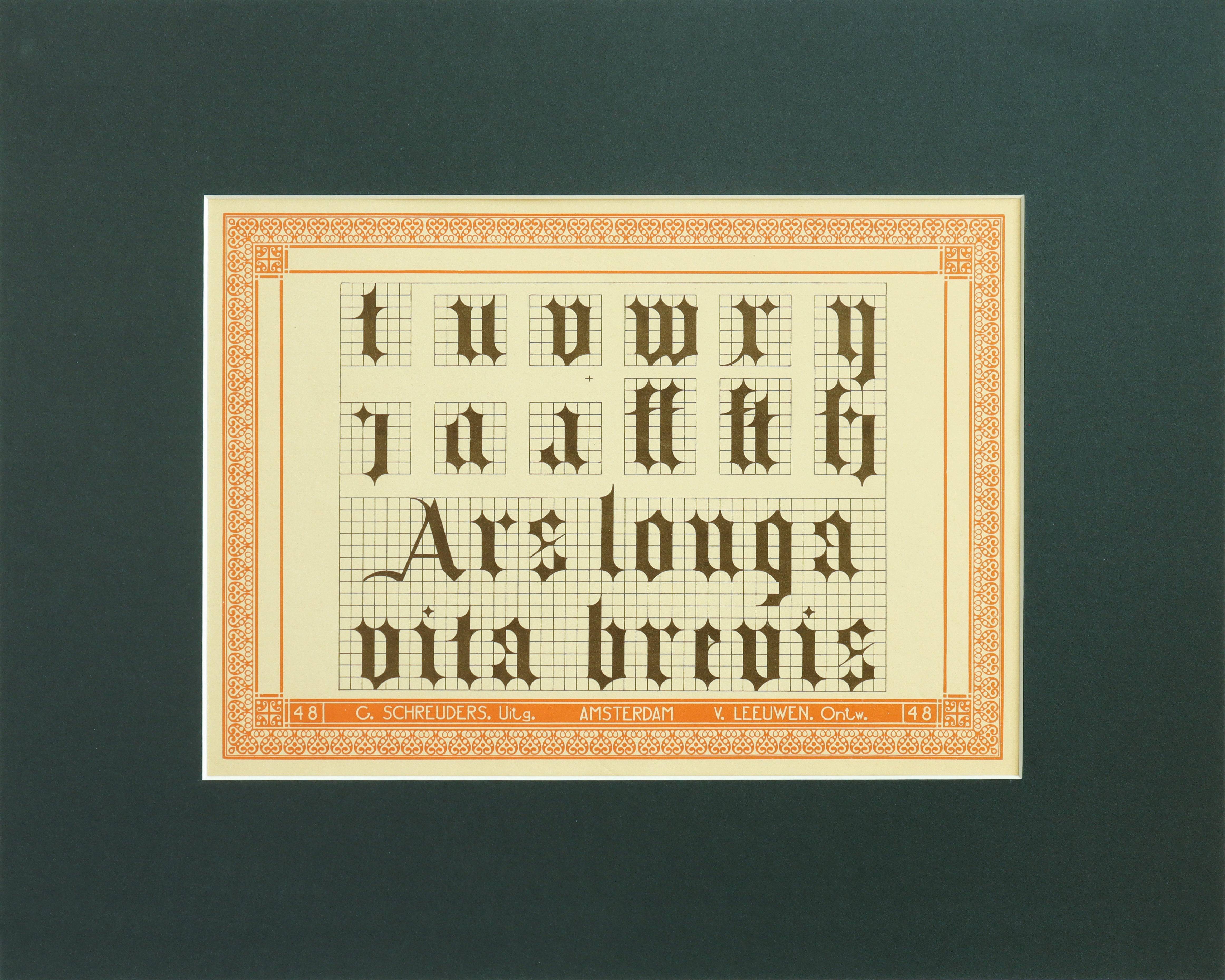 1907 Dutch Letterpress Sheet with Mat - Vintage Art Print, Latin Quote 'Ars Longa Vita Brevis' - Perfect for Home Decor, Office Wall Art & Gift Giving