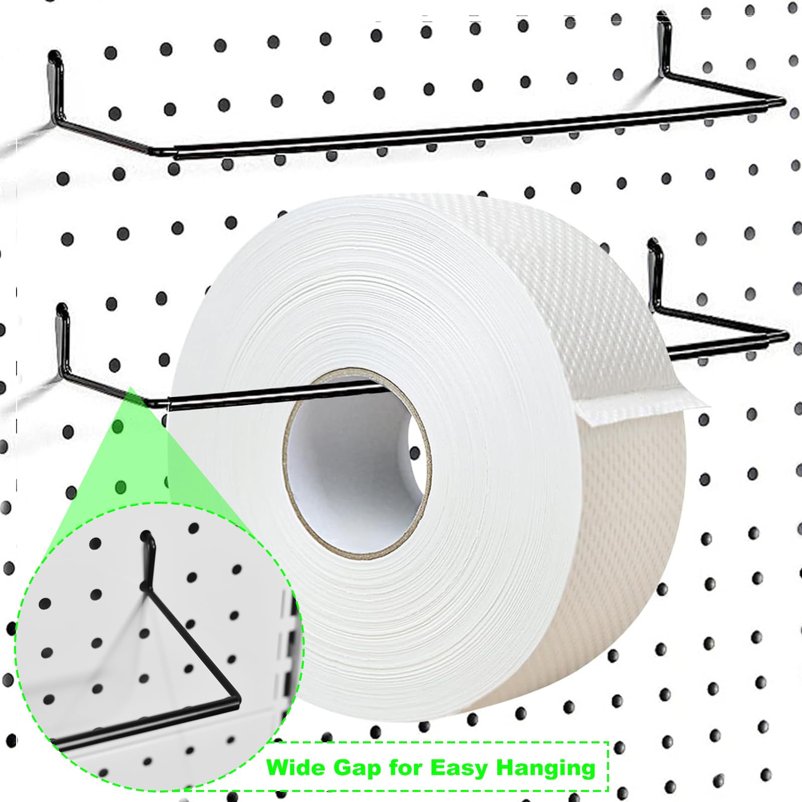 4 Pack Pegboard Towel Holder & Hooks - Heavy Duty Organizer for Paper Towels, Kitchen Towels, Stickers & Tapes - Perfect for Workshop, Garage & Kitchen Organization (Wall Mount Storage Solution)