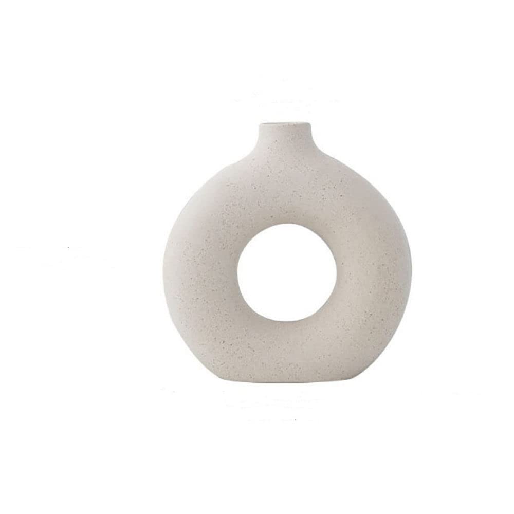 HUANSUN Nordic Ceramic Donut Vase - Hollow Circular Flower Pot for Home Office Decor, Living Room Centerpiece, Wedding Gift & Interior Design Accent - Perfect for Floral Arrangements and Modern Decor