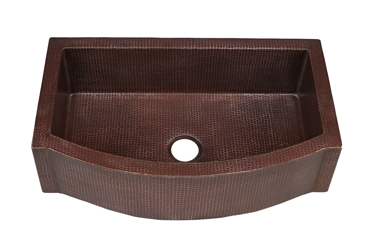 Flat Edge Rounded Front Copper Farmhouse Sink - Vintage Style Kitchen Sink for Rustic & Modern Homes | Perfect for Farmhouse, Cottage & Country Style Kitchens