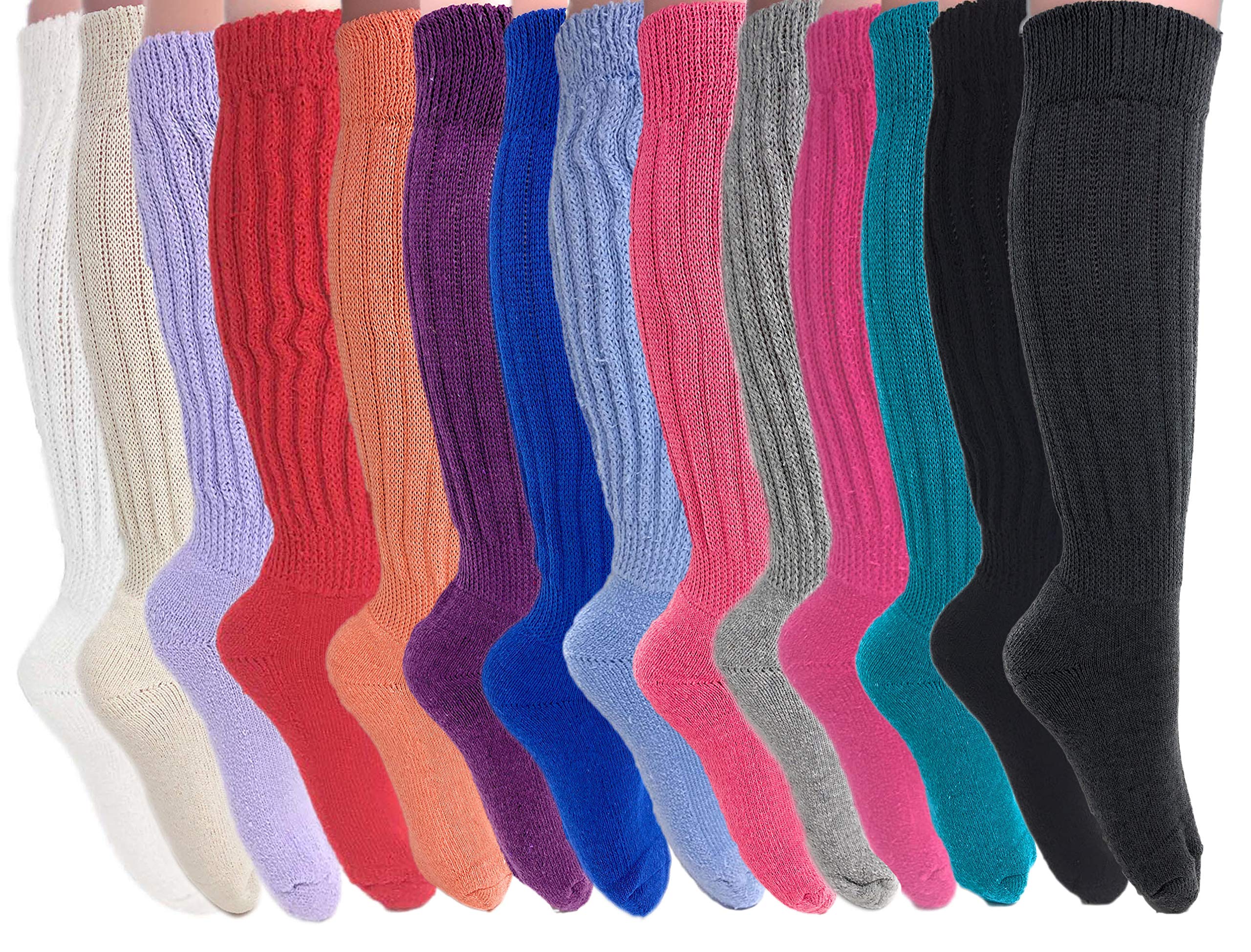 14 Pairs Women's Cotton Slouch Socks - Made in USA - Shoe Size 5-10 - Comfortable Casual & Lounge Socks for Home, Office & Everyday Wear