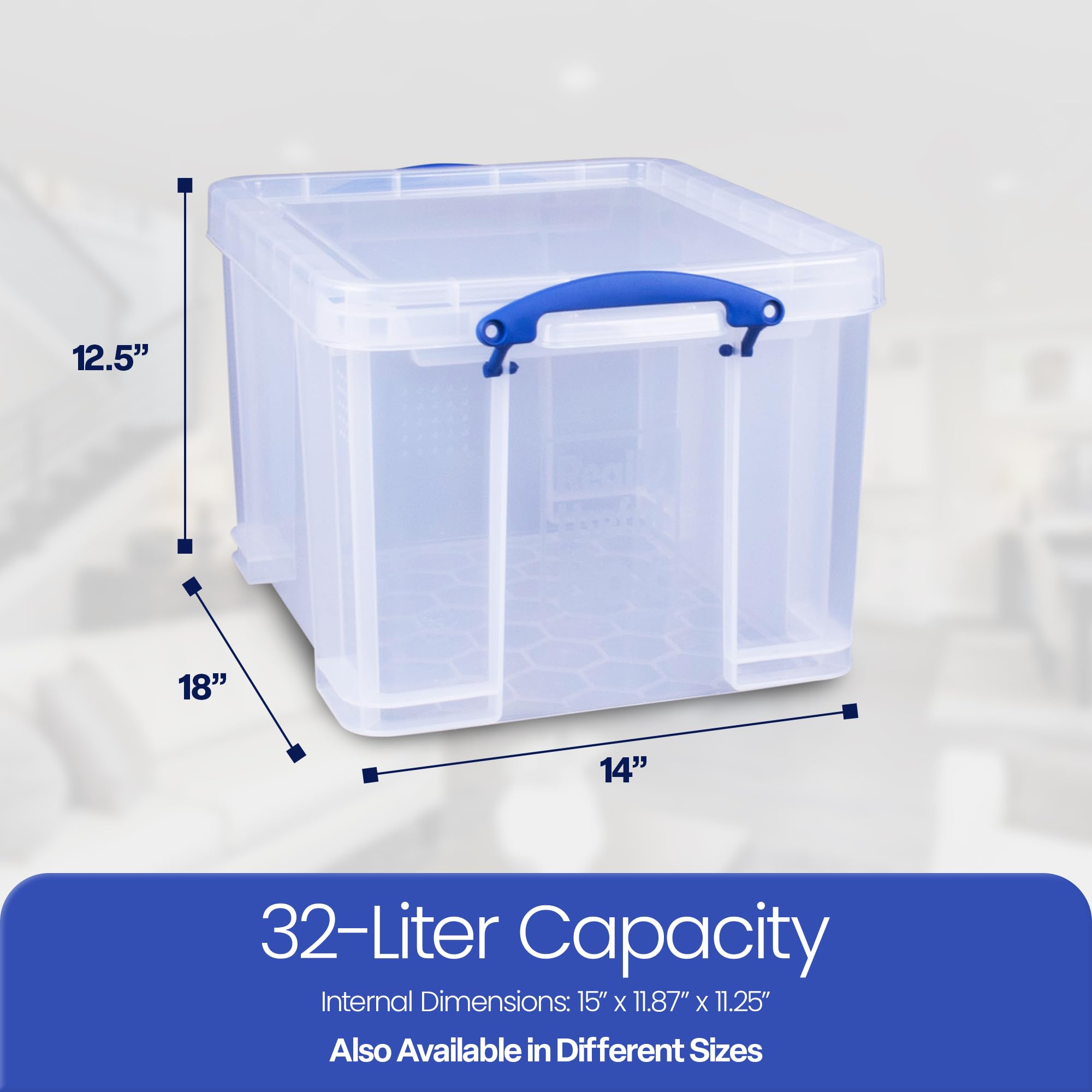 Really Useful Box 3 Pack - 32 Liter Clear Plastic Stackable Storage Bins with Lids | Organize Home, Office & Garage | Durable Storage Containers for Clothes, Toys & Supplies