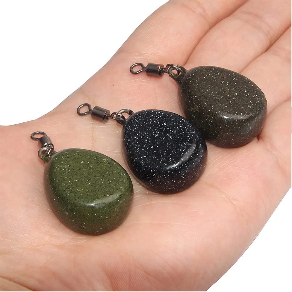 6Pcs Flat Pear Swivel Sinker Weights 2oz - Coated Tapered Carp Fishing Weights for Freshwater & Saltwater Fishing | Ideal for Bottom Fishing, Ledgering and Feeder Rigs