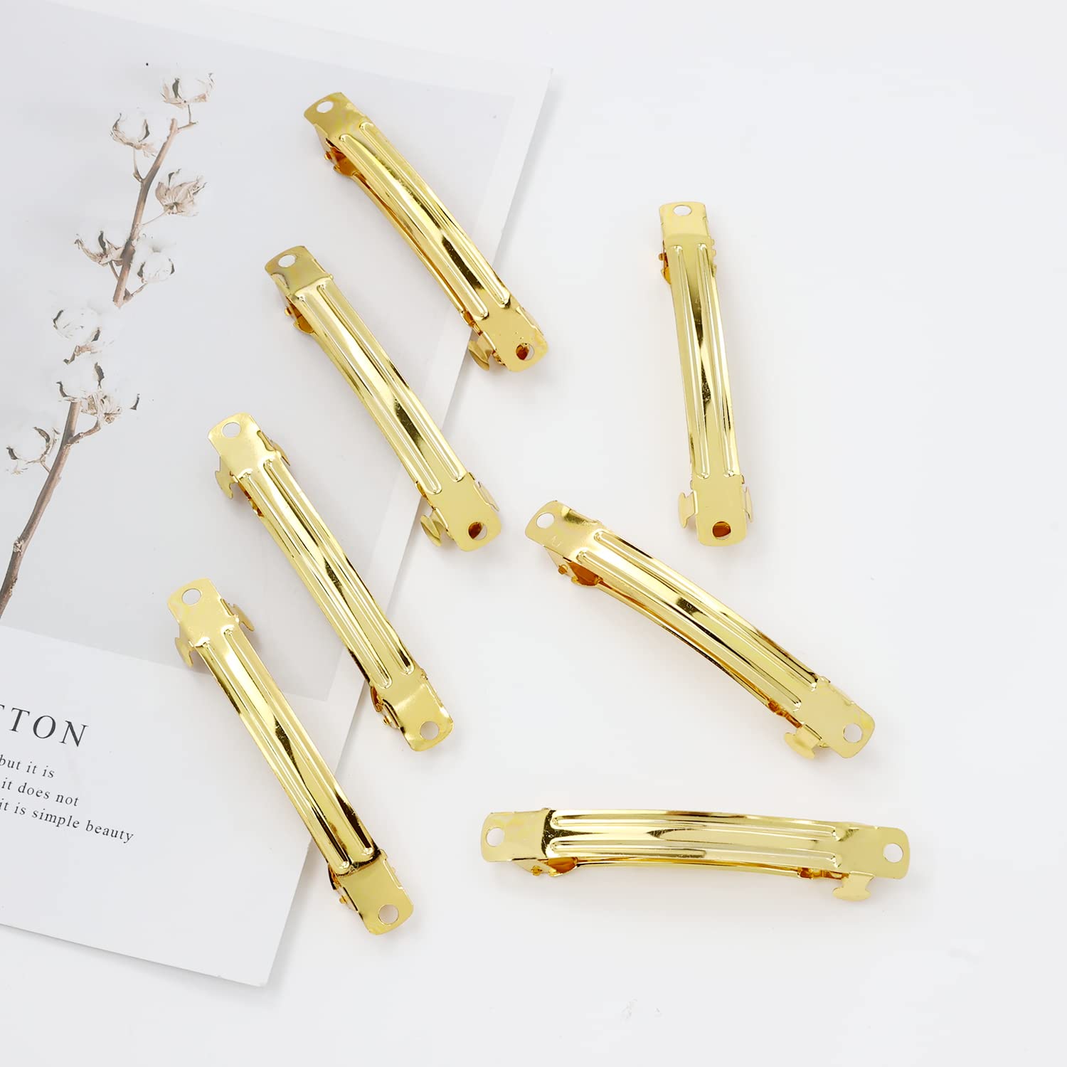 Lawie 40 Pack 3.15 Inch Gold Blank Rectangle Metal French Barrette Hair Clips - DIY Crafting Hair Accessories for Women, Ponytail Holders, Bun & Chignon Clips - Perfect for Weddings, Parties & Everyday Styling