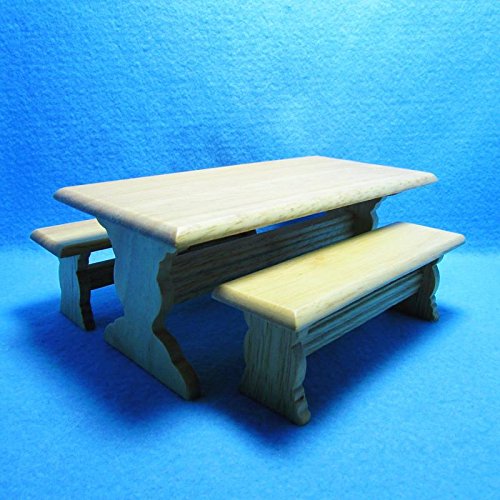 Miniature Oak Kitchen Table with Bench for Dollhouse - My Mini Fairy Garden Accessories | Perfect for Indoor & Outdoor Dollhouse Decor, Playrooms, and Fairy Garden Displays