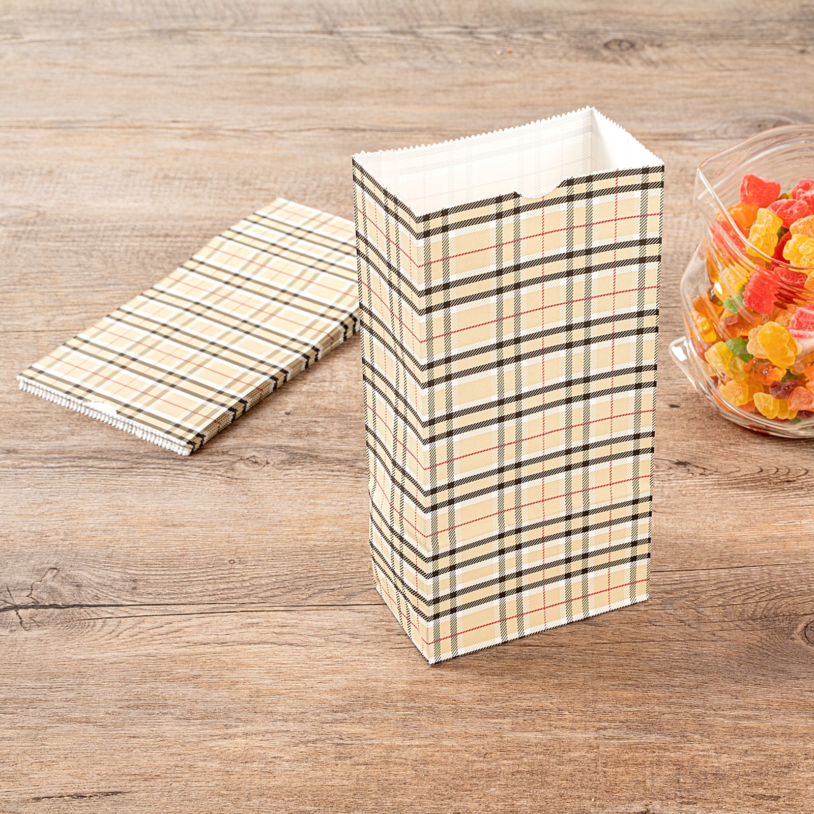 Premium Plaid Paper Bags 2 lb Capacity - 4.25 x 2.25 x 8.5 Inches - Pack of 100 | Eco-Friendly Gift Bags for Parties, Weddings & Retail Packaging